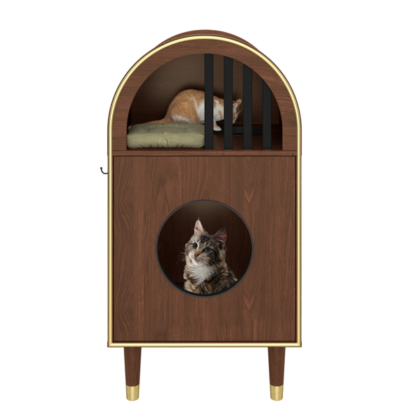 Caja de Arena para Gatos, Conexión 2 en 1: Casa y Cama para Dos Gatos con Refugio Cozino en Niveles, Decoración Moderna para Dormir con Acabado Espresso — imagen 5