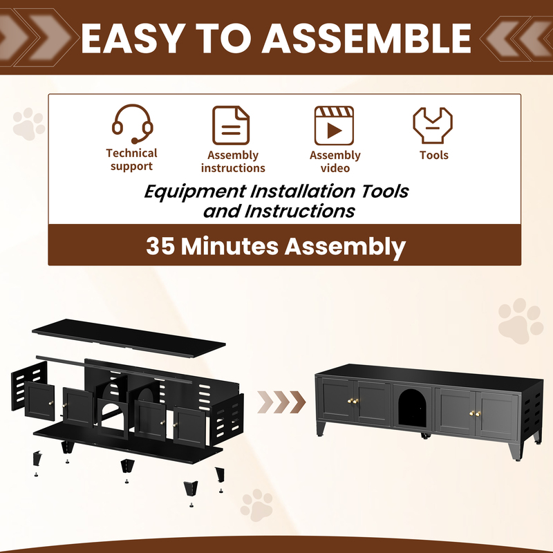 Caja de Limpieza para Gatos en Metal, Encierro Oculto para 2 Gatos, Casa Grande para Indor con Ventilación y 2 Compartimentos, Negro Moderno — imagen 3