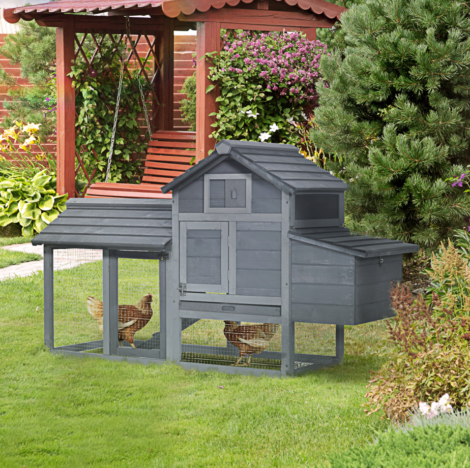 Kit de Galpón para Pollos 59 Exterior Madera Compacta Sólida Casa Aislada Ventilación Gris — imagen 1