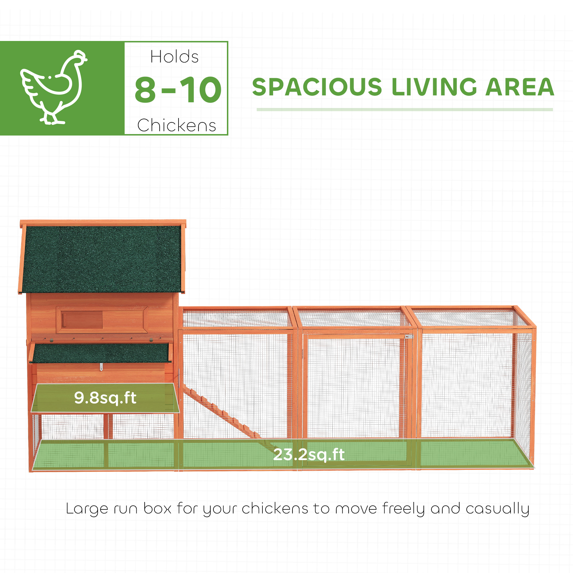 Gallinero de Madera de 137" para 4-6 Gallinas, Patio, Naranja — imagen 3