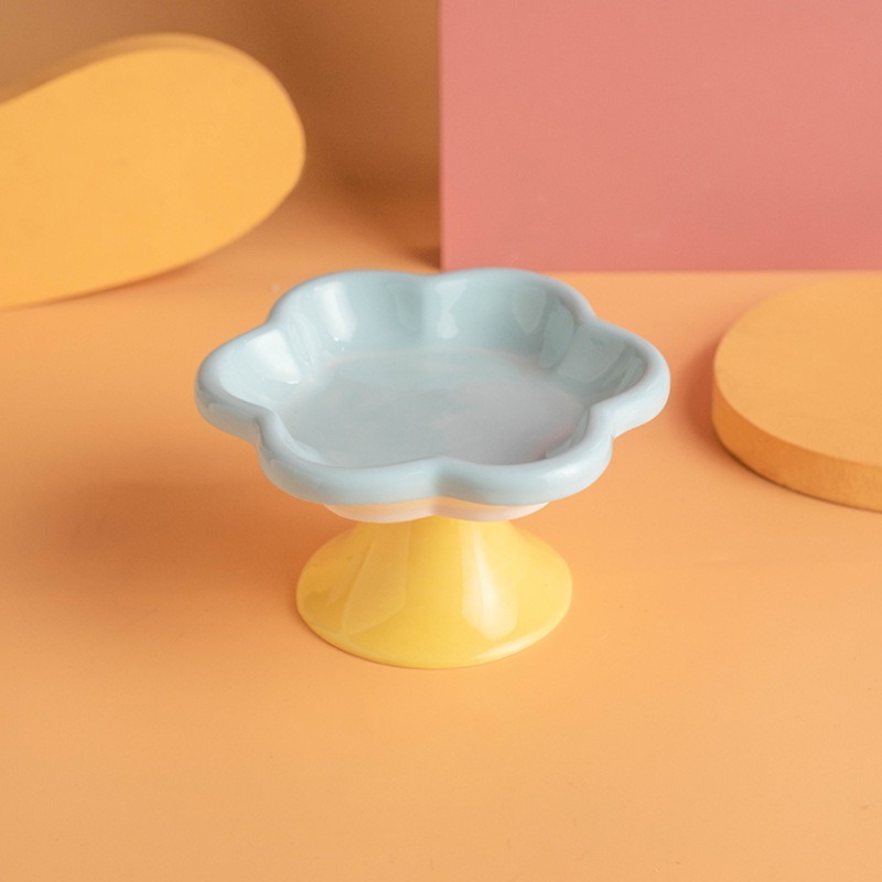 Creative Flower Ceramic Cat Bowl Cartoon Cat Bowl Anti Overturning Pet Cat Food Bowl Water Wrist Snack Plate Cat Can Plate — image 2