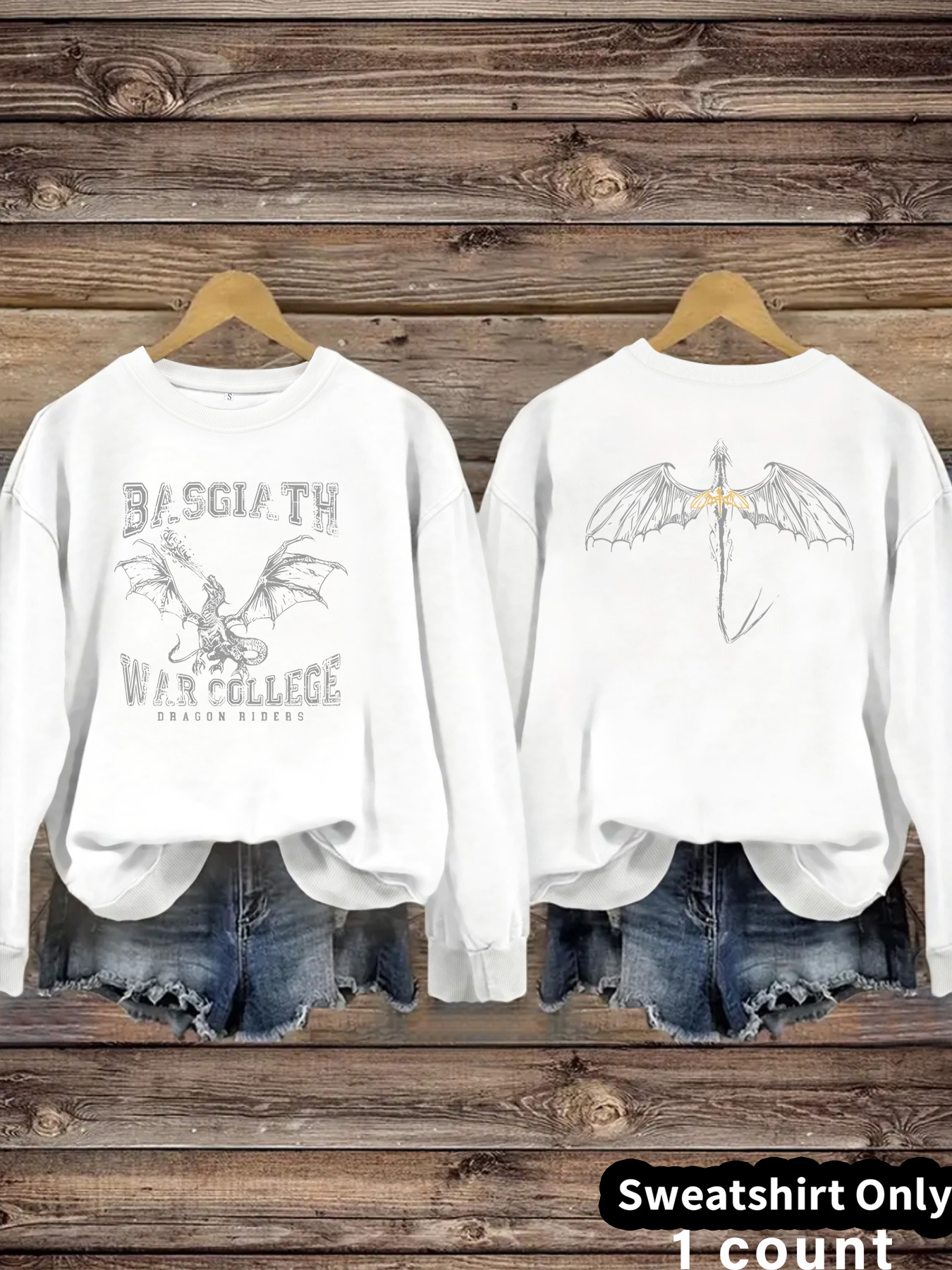 Fantasy Dragon and Bat Printed Round Neck Velvet Hoodie — image 7