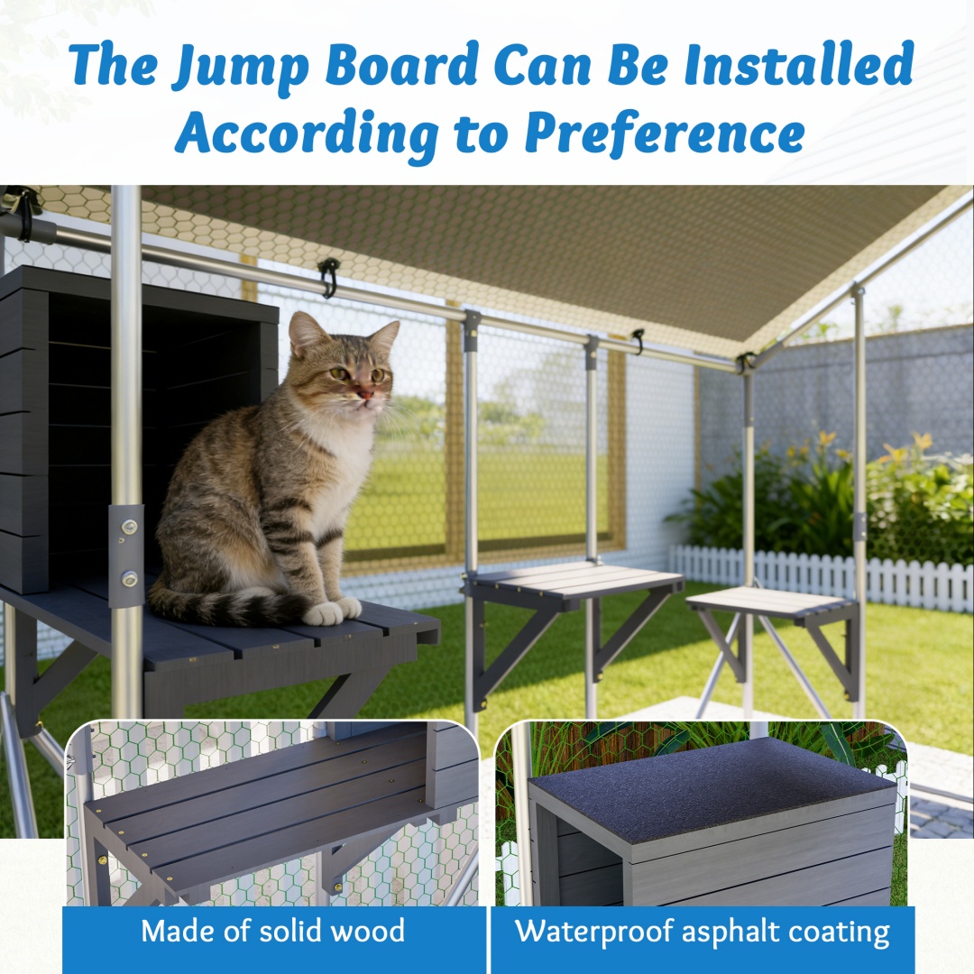 Gabinete de Metal Exterior Resistente 3x2m para Gatos - Plataforma DIY en Madera Sólida, Bloqueo de Seguridad Doble y Mayor Estabilidad, Uso Multi-Animal, Carpa Impermeable Incluida — imagen 5