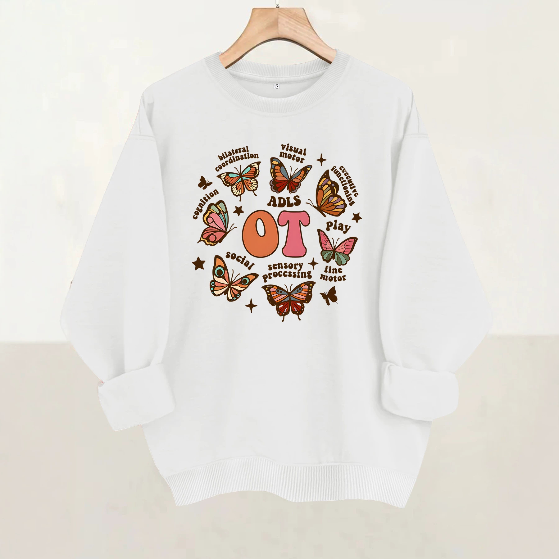 Butterfly print round neck fleece hoodie — image 4