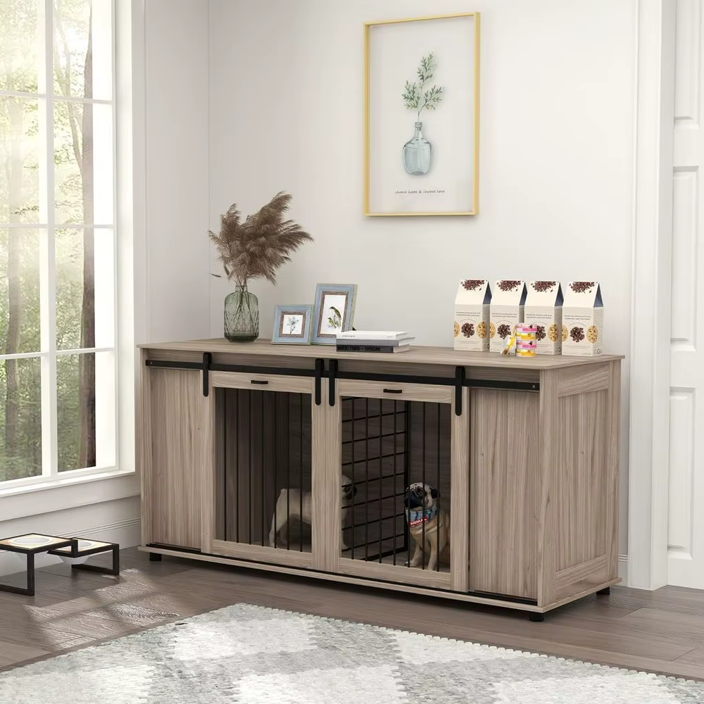 Caja de Perro Moderna con Puertas Dobles para Pequeños o Grandes Caninos (Separador Removible) — imagen 2