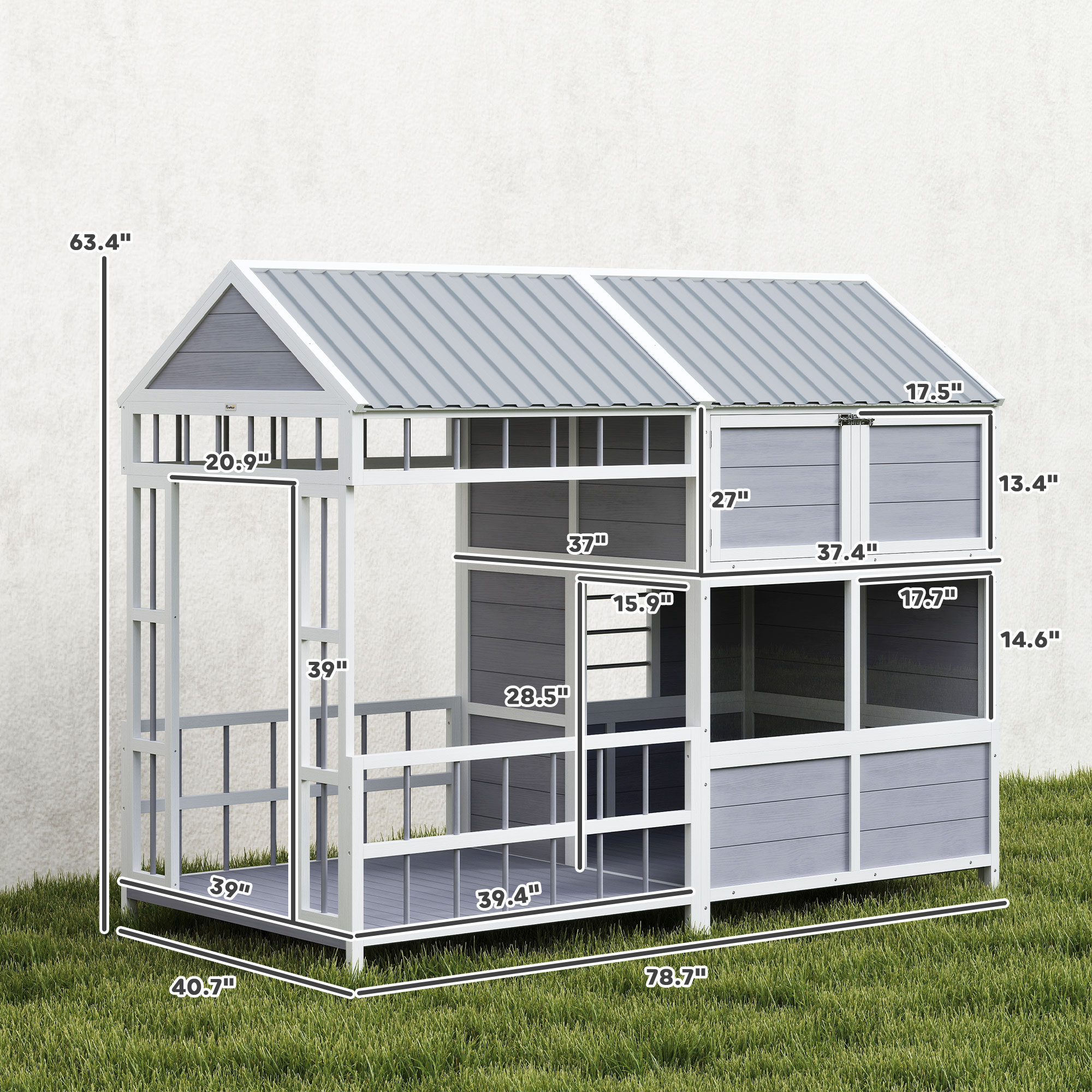 L Large Dog House Outdoor, Wooden Dog Kennel with Porch, Storage Cabinet, Weatherproof Roof, Windows — image 8