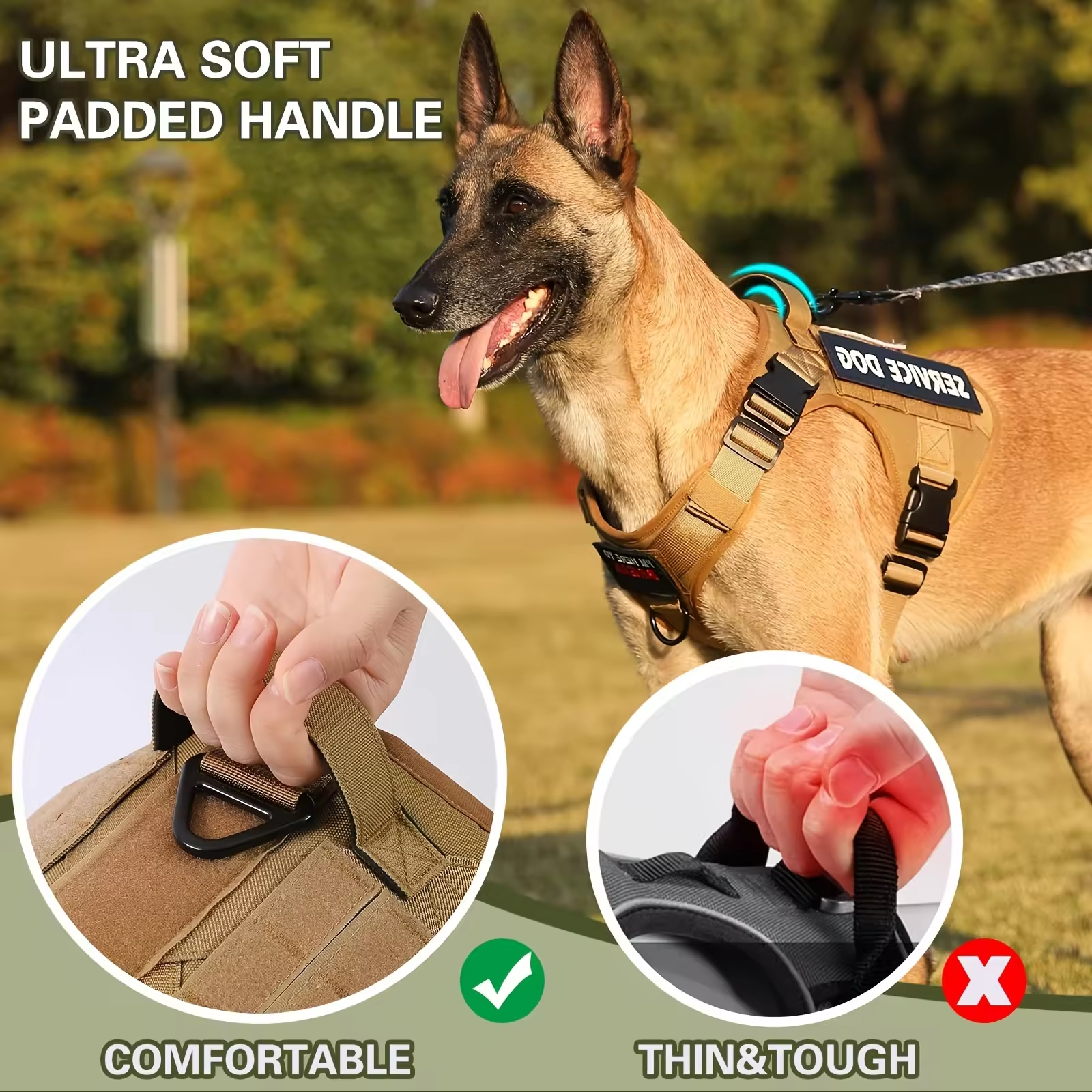 Vestido de Táctico para Perros Servicio - Arnesón Reflejo Ajustable con Corchete Metálico para Caminatas y Entrenamiento — imagen 11