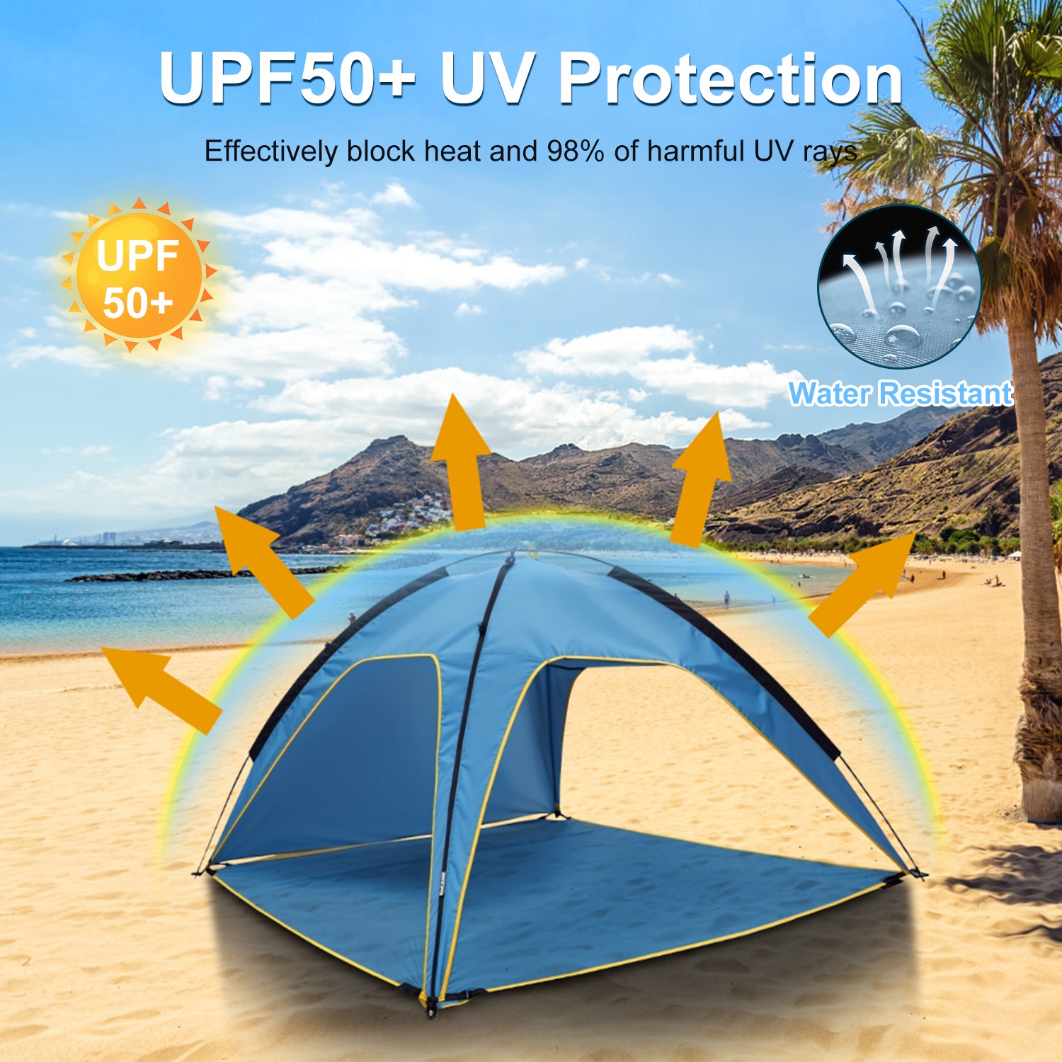 Toldo de Playa para 4-6 Personas con 3 Aberturas de Puerta, Bolsa de Transporte, UPF50, Impermeable, para Playa, Picnic, Campamento, Senderismo, Aventura y Pesca — imagen 8