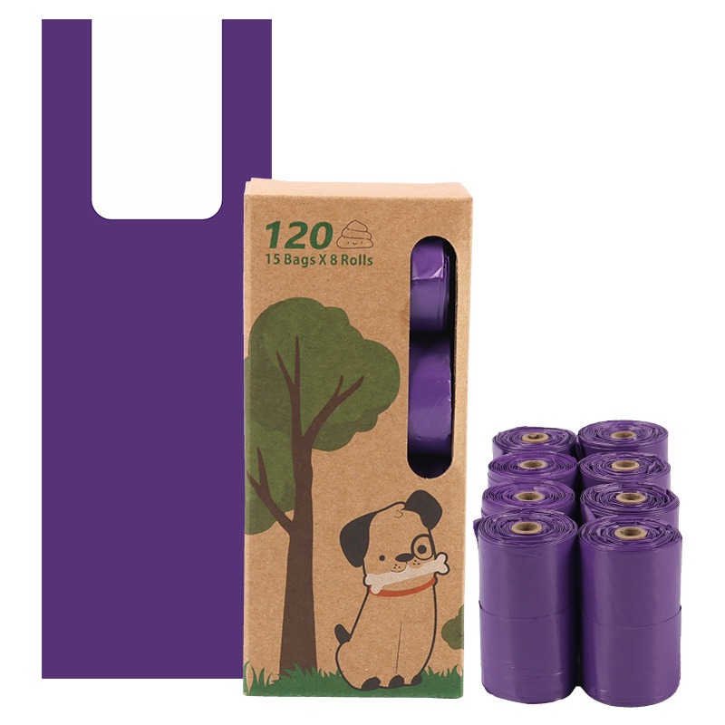 Biodegradable purple pet vest bag with roll up pet garbage bag and fecal collection bag — image 1