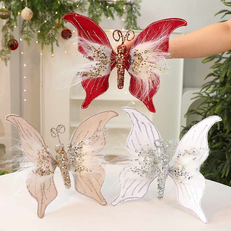 Saint Yuan New Fabric Christmas Butterfly DIY Christmas Scene Decoration Props Christmas Decorations Simulation Butterfly — image 1