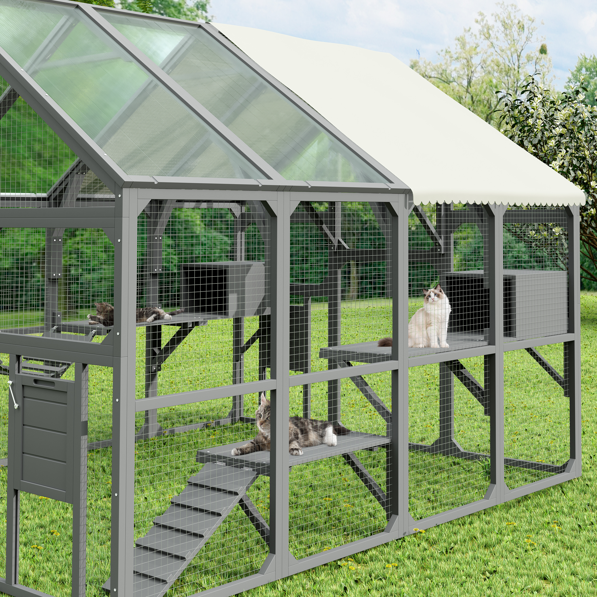 Catio Grande para Gatos Múltiples al Aire Libre - Casa de Madera con 7 Plataformas y Accesorios para Mascotas Seguras — imagen 3