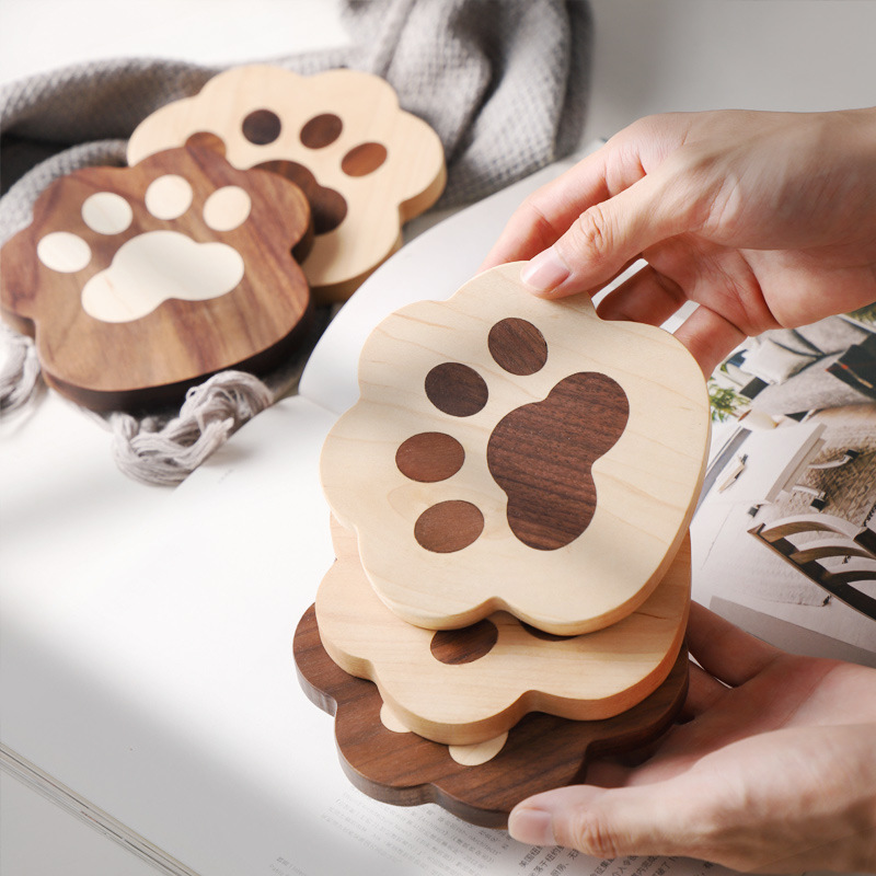 Black Walnut Cat Claw Coaster Creative Cute Solid Wood Insulation Pad Wooden Teapot Mug Pad — image 2