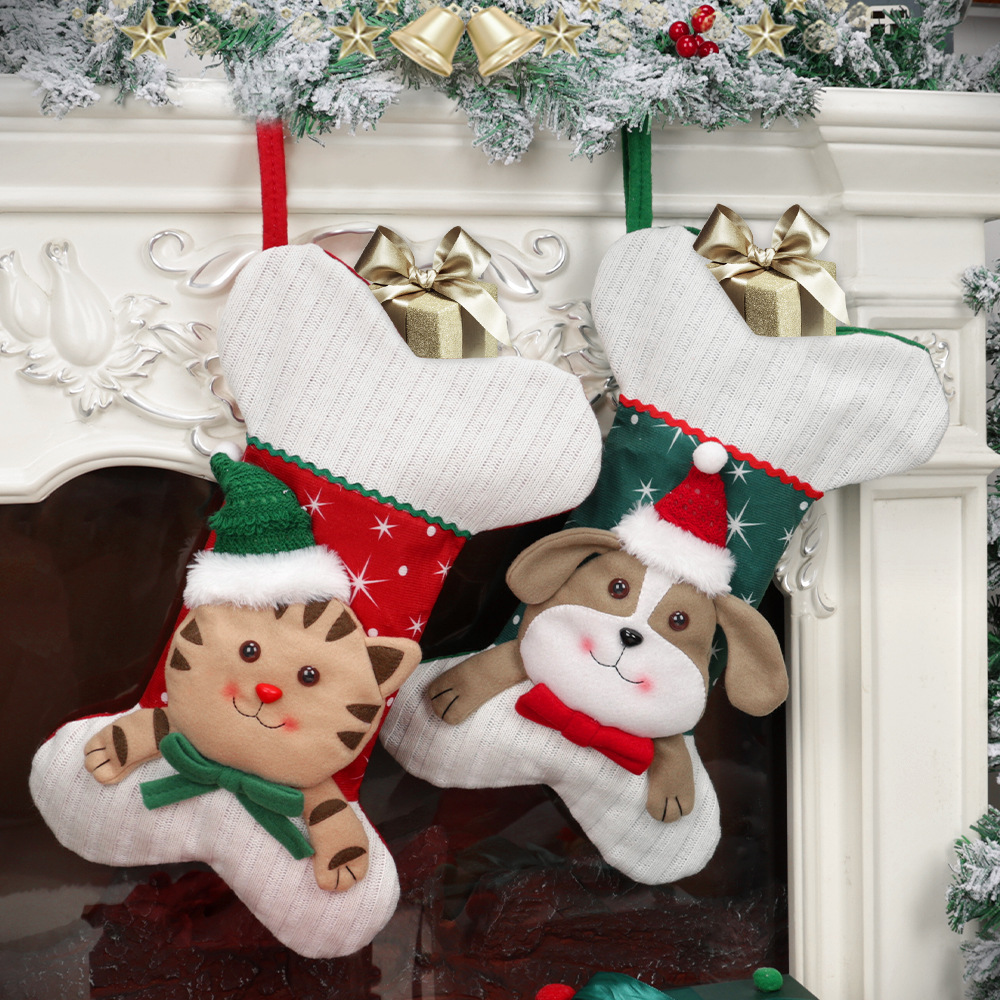 Christmas Day Decorative Socks Creative Cartoon Cat Dog Pattern Bone Socks Christmas Tree Hanging Decoration Holiday Supplies — image 1