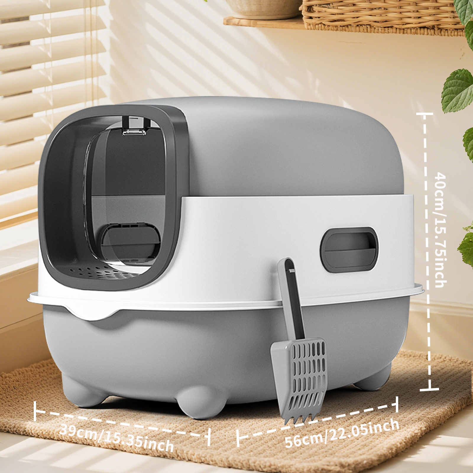 Caja de Leche para Gatos Resistentes a Inundaciones Caja de Leche para Gatos Resistentes a Inundaciones Cerrada Con Tapadera Diseño Fácil de Limpiar, Control de Olor, Solución Ahorradora de Espacio para Desechos Pet, Baño Hidrofóbico para Gatos Frente — imagen 3