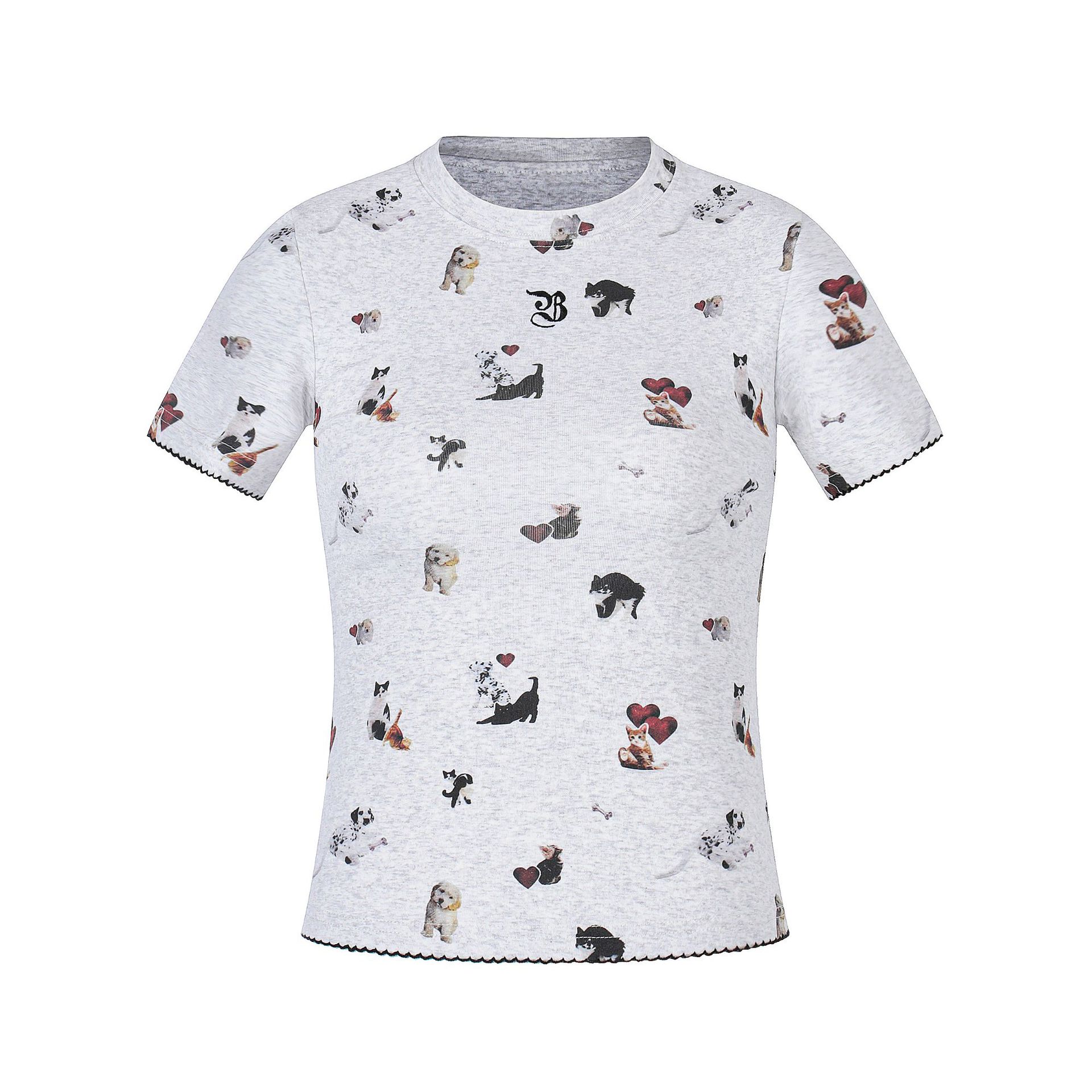 Dog Hair Print Short Sleeve T-Shirt for Women Slim Fit — image 3