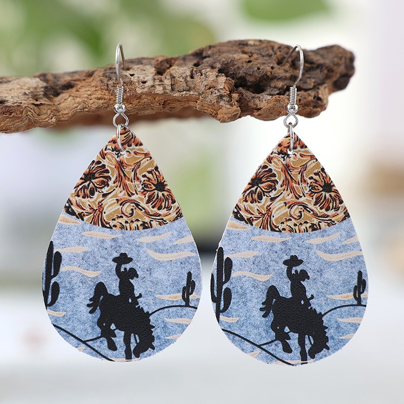 Parejas de Pendientes de Cuero Retro Estilo Vaquero para Equitación, Doble Cara Colorido — imagen 1