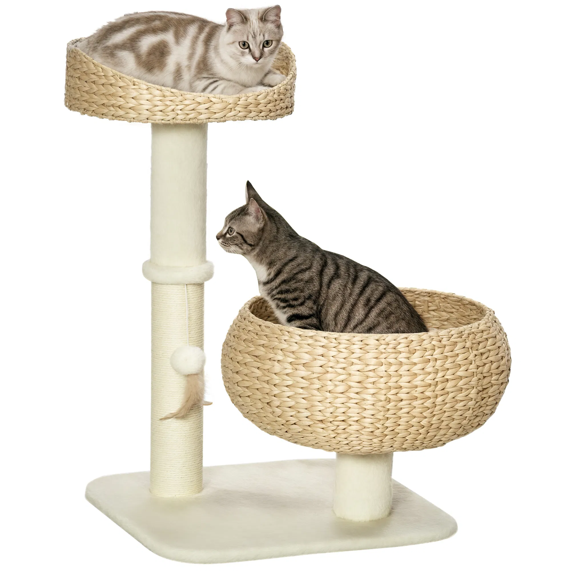28" Cat Tree with Scratching Post, Cat Tower with Double Beds, Beige — image 1