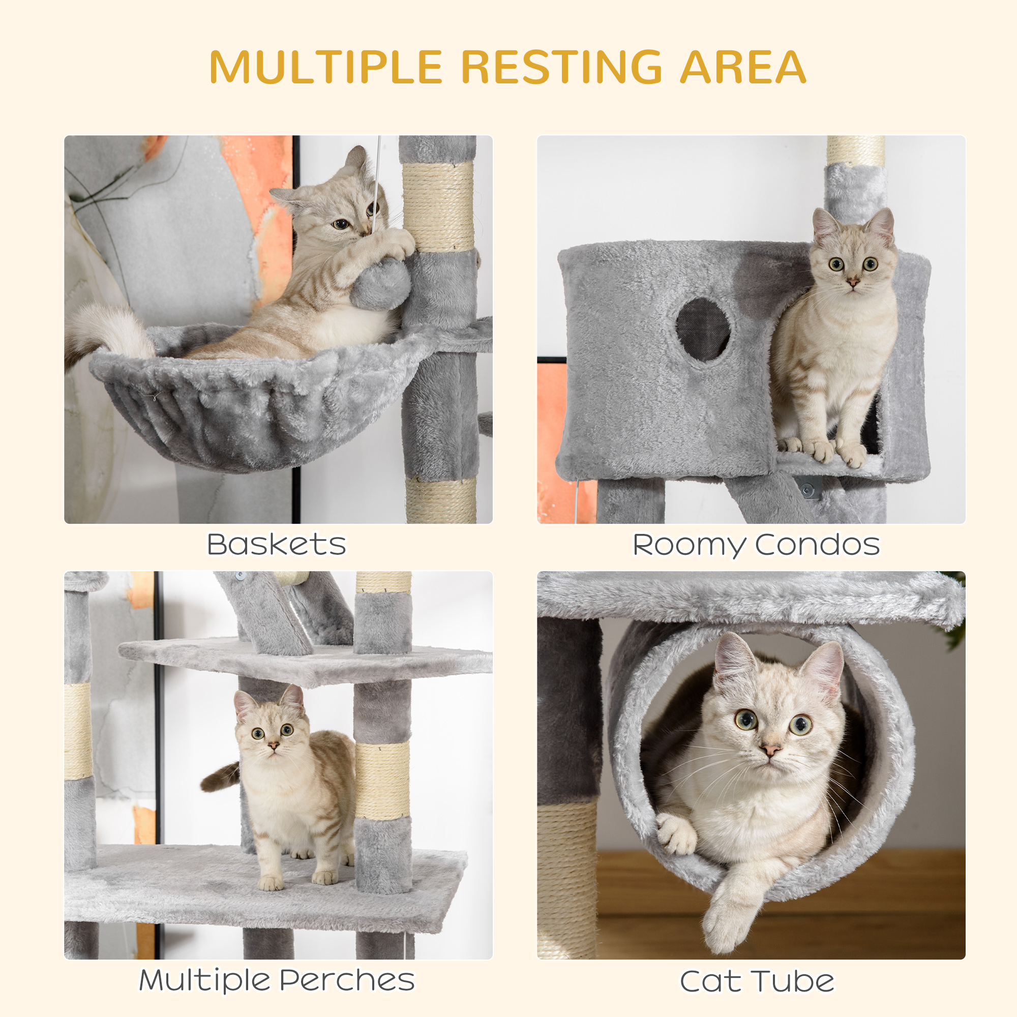 Floor to Ceiling Cat Tree, 94.5-102.5 inch Height Adjustable Cat Climbing Tower with Scratching Posts, Condos, Hammocks — image 6
