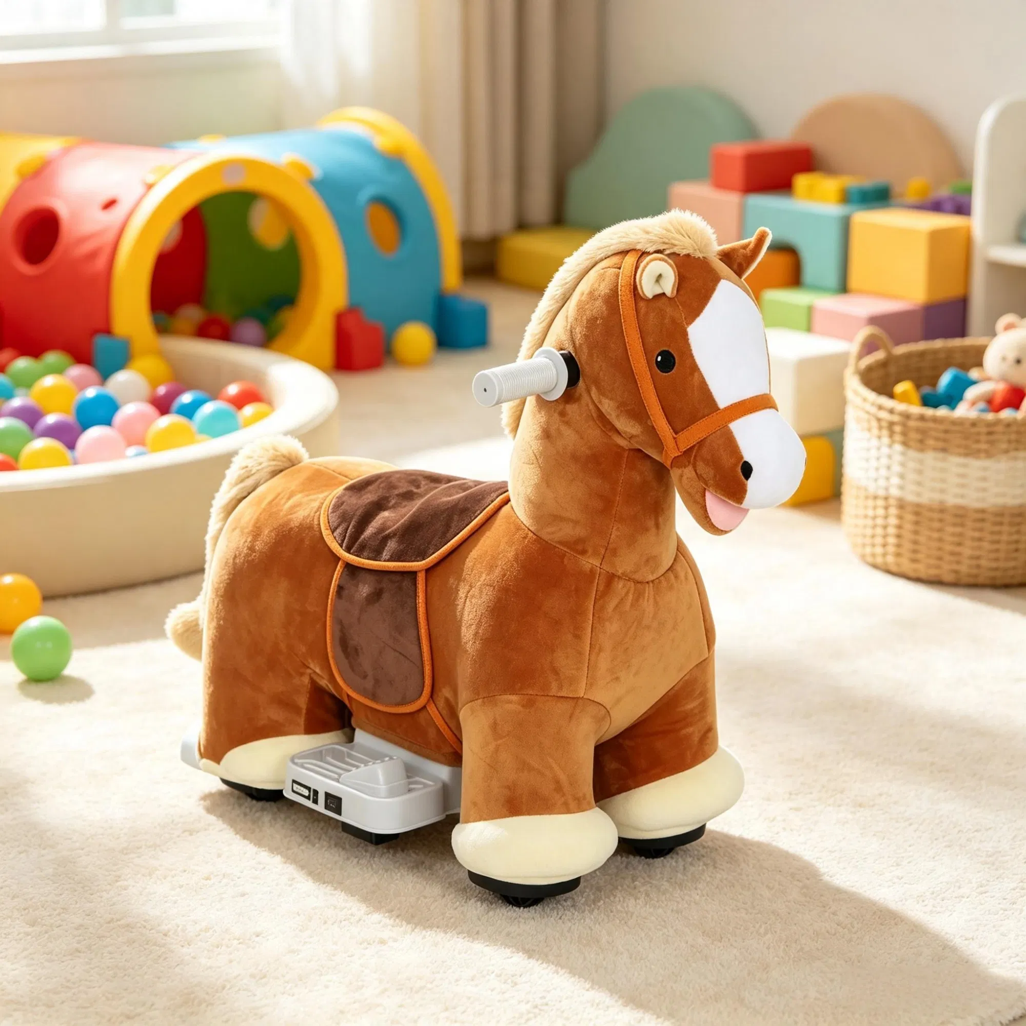 6V Battery Powered Kids Ride On Pony Electric Ride On Horse, with Bear Toy, Music, for 1.5-5 Years Old — image 2