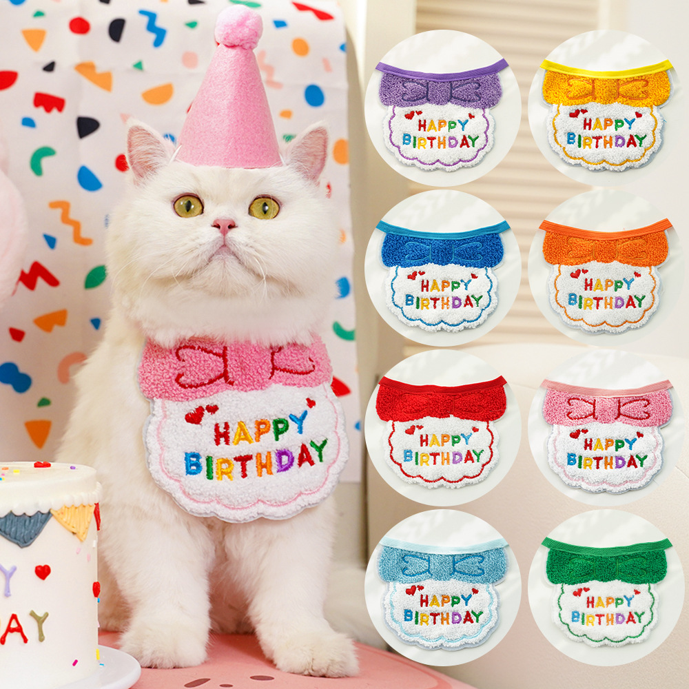 Pet birthday drool scarf cat bib scarf dog cat hat — image 3