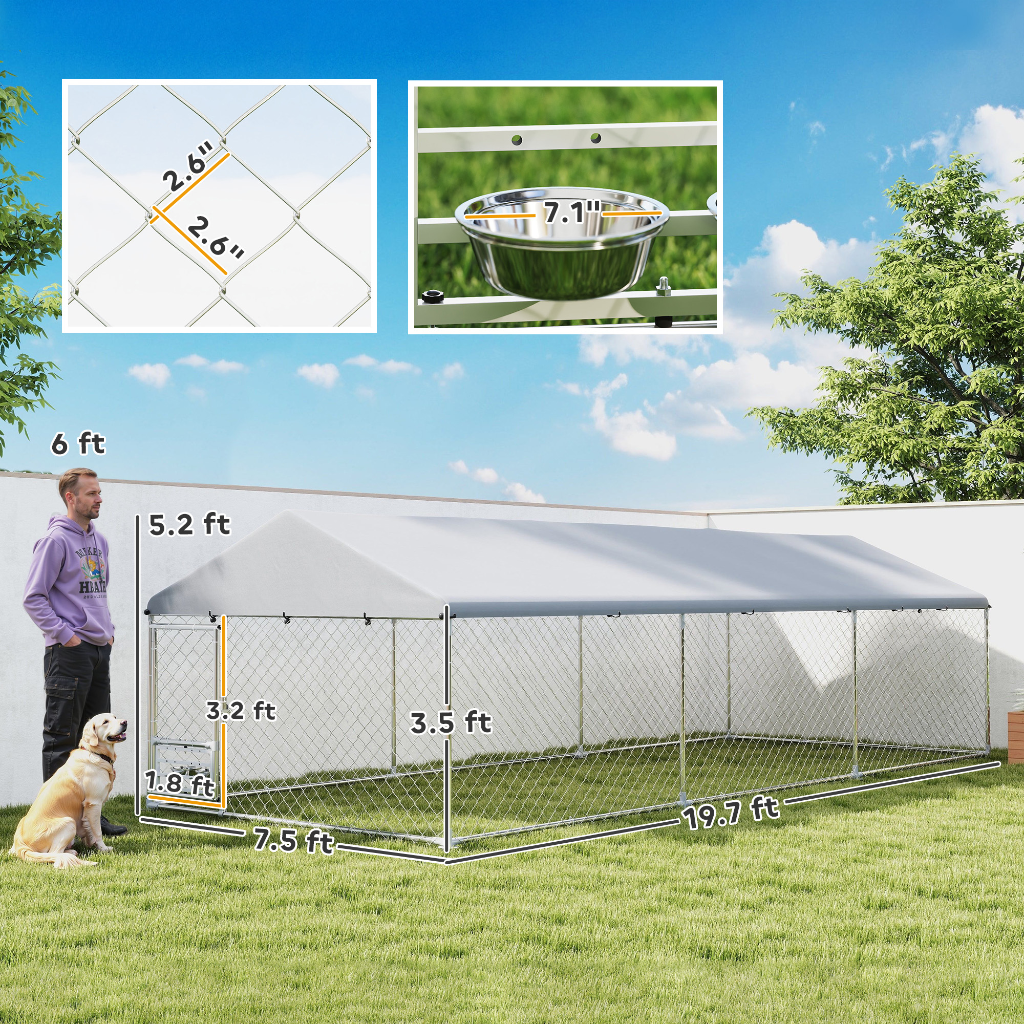 Outdoor Dog Kennel with Adjustable & Rotatable Bowl Rack, Waterproof Cover, Secure Lock, 19.7 x 7.5 x 5.2 — image 5