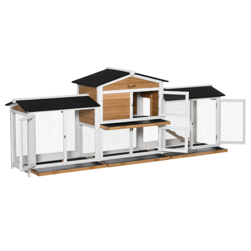 Wooden Rabbit Hutch Bunny Cage Pet Playpen House Enclosure With Double Side Run Boxes, No Leak Tray, Ramp, For Rabbits, Chickens, Ducks, Guinea Pig And Small Animals, White — imagen 9