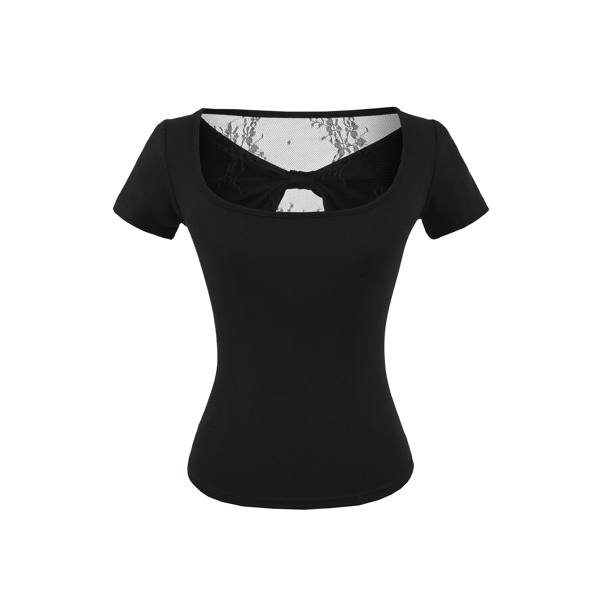 Ballet-style Girl Back Butterfly Knot Crop Top, Sexy Hollow-out Design Short Sleeve T-Shirt — image 6