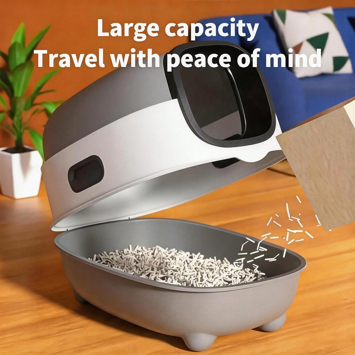 Caja de Arena para Gatos Totalmente Acristalada con Desinfección UV y Control de Olor, Gran 56cm para Gatos Grandes, Acceso Fácil 180° con Diseño Anti-Resbalón — imagen 6