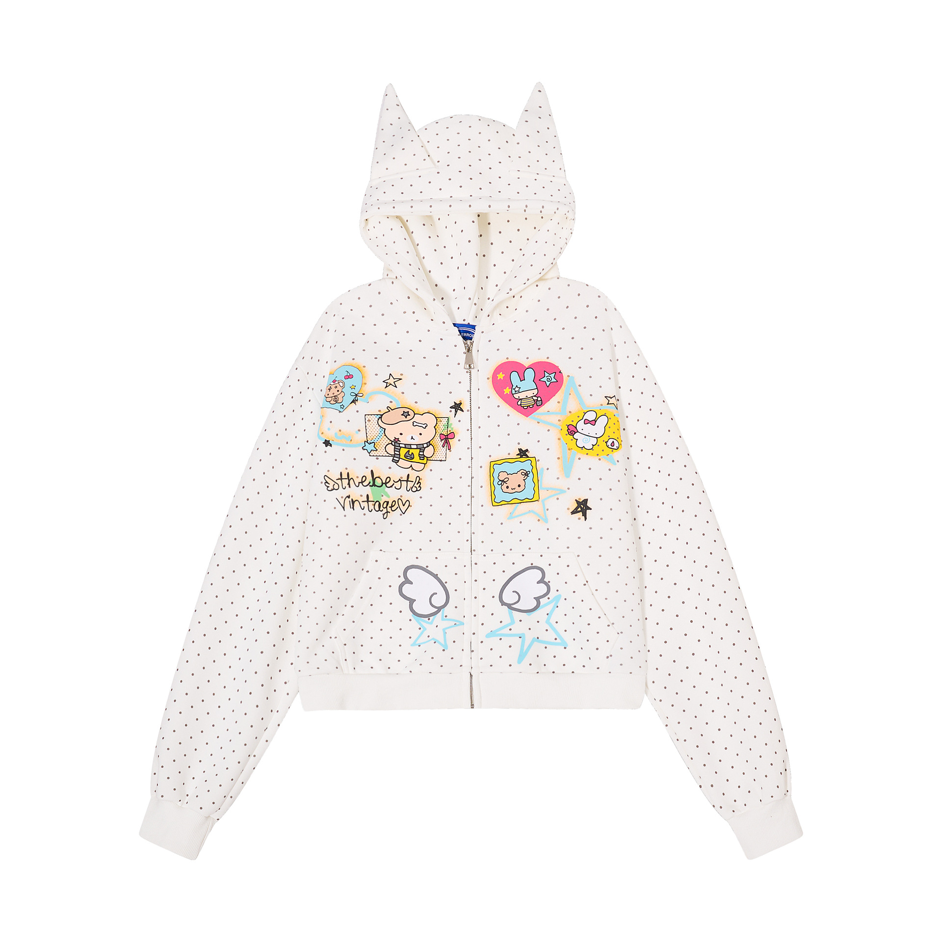 Women's Hooded Cardigan Sweatshirt with Cat Ear Details and Fun Cartoon Polka Dot Print — image 1