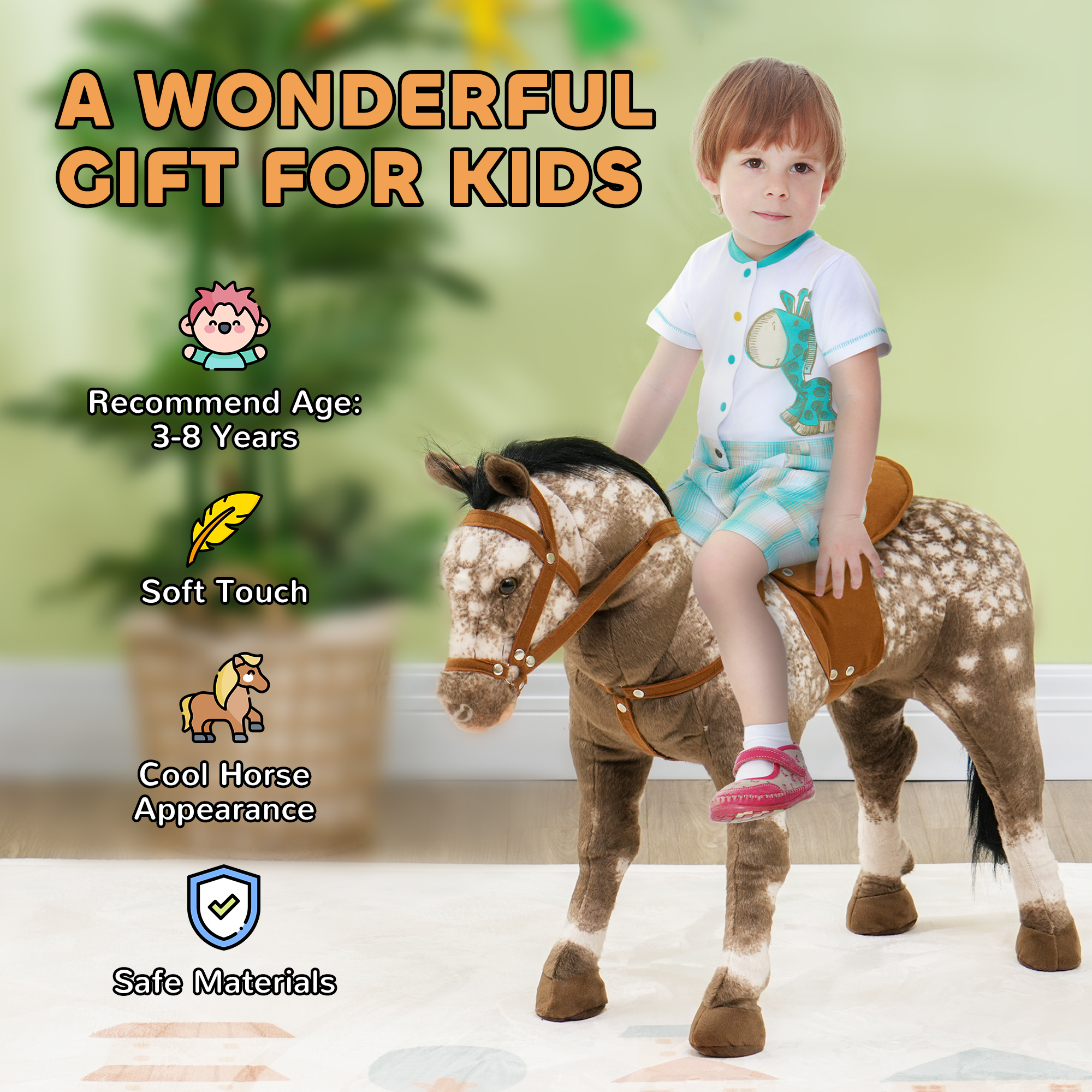 Kids Ride on Horse with Neighing Sound, Saddle for Ages 3-8 — image 8