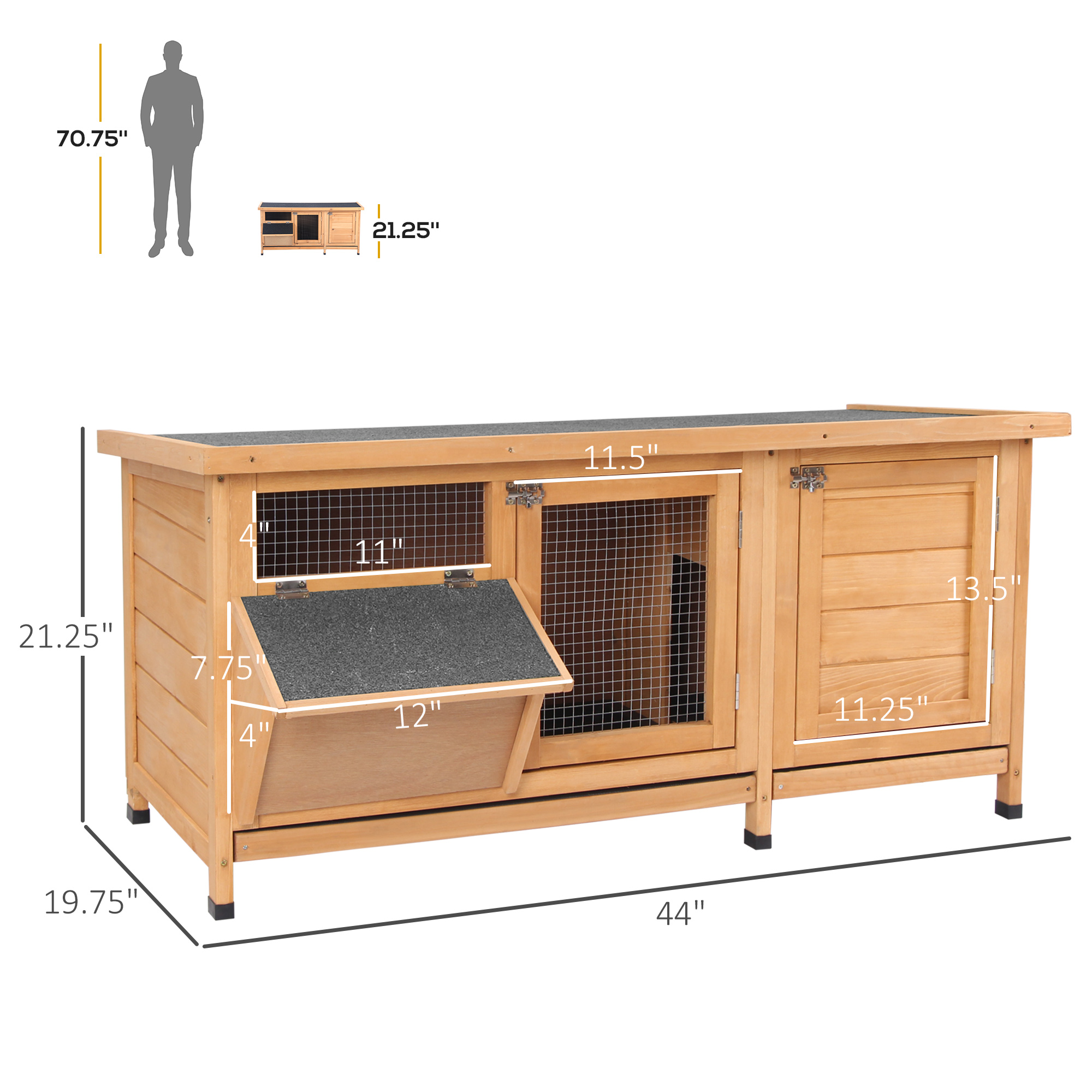 Caja para Conejos Grande, Jaula de Ratones con 2 Áreas Exteriores y 1 Casa Principal para Animales Pequeños, Amarillo — imagen 2