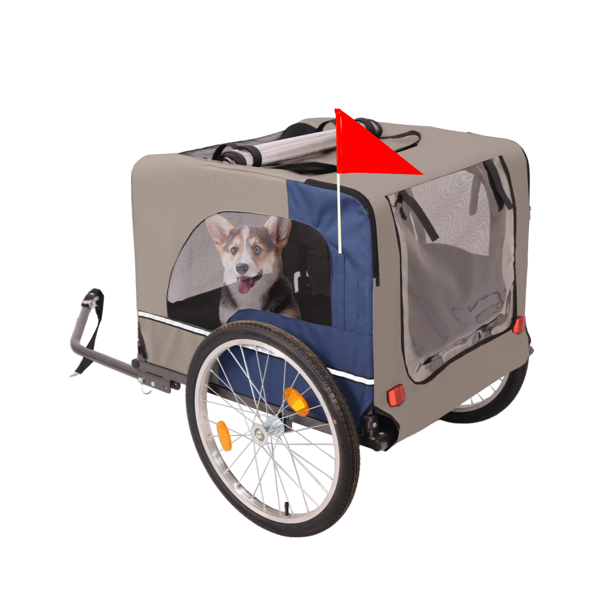 Dog Bike Trailer - Folding Pet Trailer Car For Bicycle, Folding Pet Carrier With 20 Inch Wheels, 2 Entrances, Safety Flag, Easy To Connect & Store — image 4