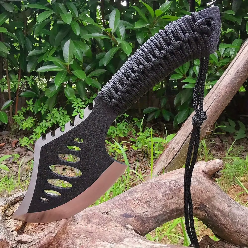 Portable Outdoor Jungle Camping Axe & Knife - Non-Slip Handle, Full Tang Stainless Steel Blade (58HRC) with Nylon Sheath, 27CM H — image 2