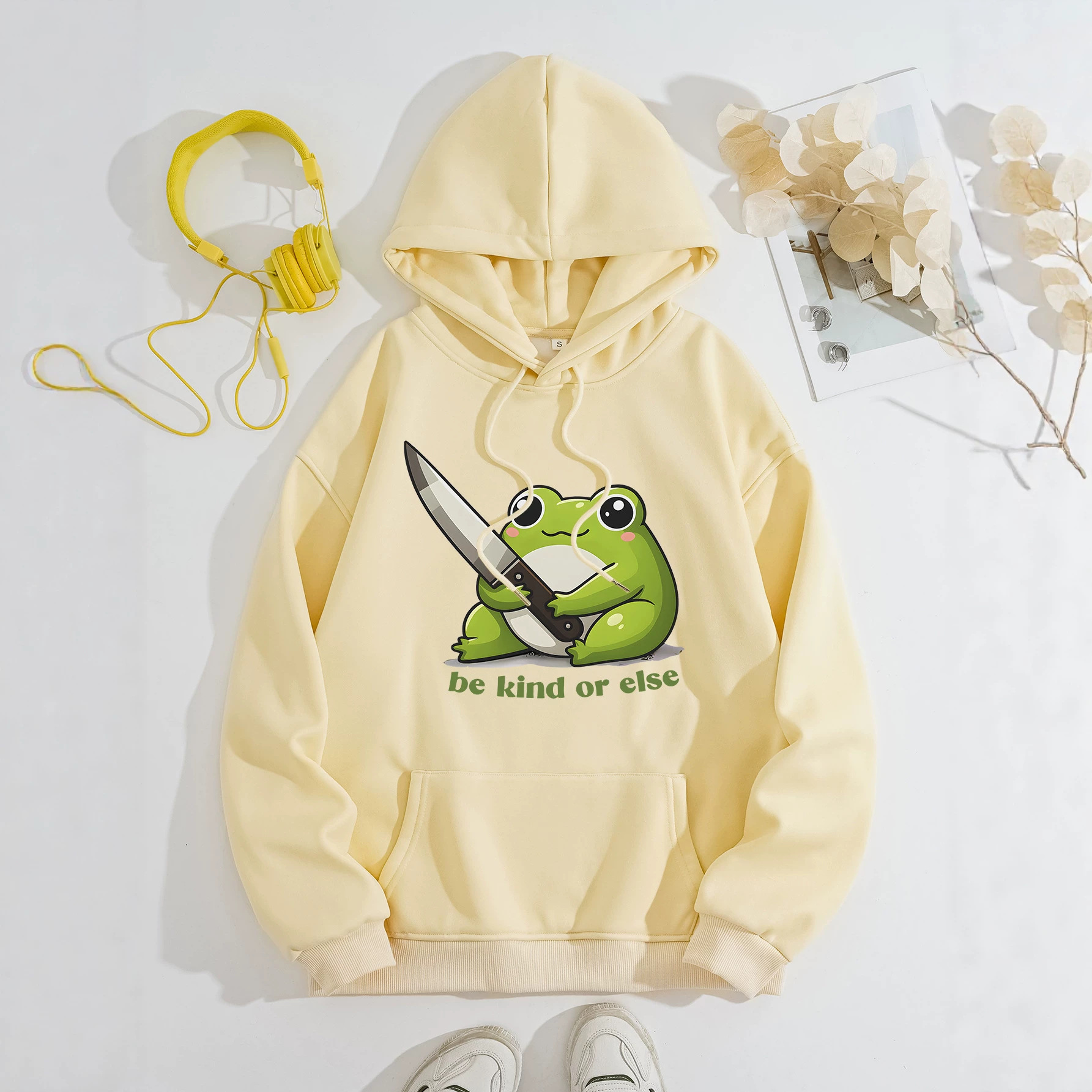 Cute frog print hoodie top — image 3