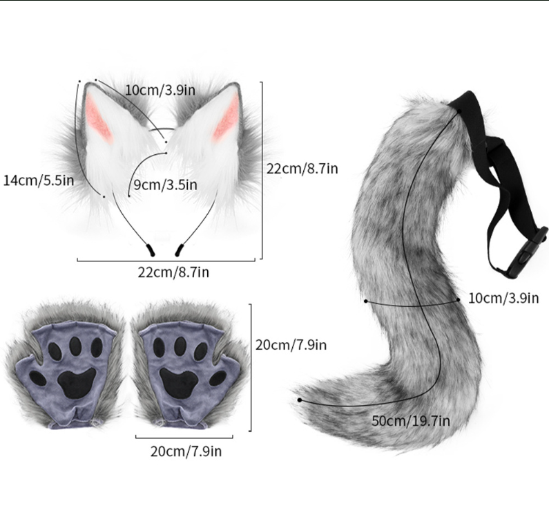 Conjunto de Disfraz para Halloween Orejas y Cola de Zorro de Peluche Falsa Accesorios de Cosplay Animales — imagen 10