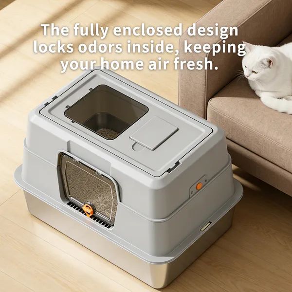 Caja de Arena para Gatos 2025 Imprescindible, Totalmente Cerrada de Acero Inoxidable, a Prueba de Olores, Anti-Salpicaduras, Espaciosa para Gatos Grandes — imagen 8