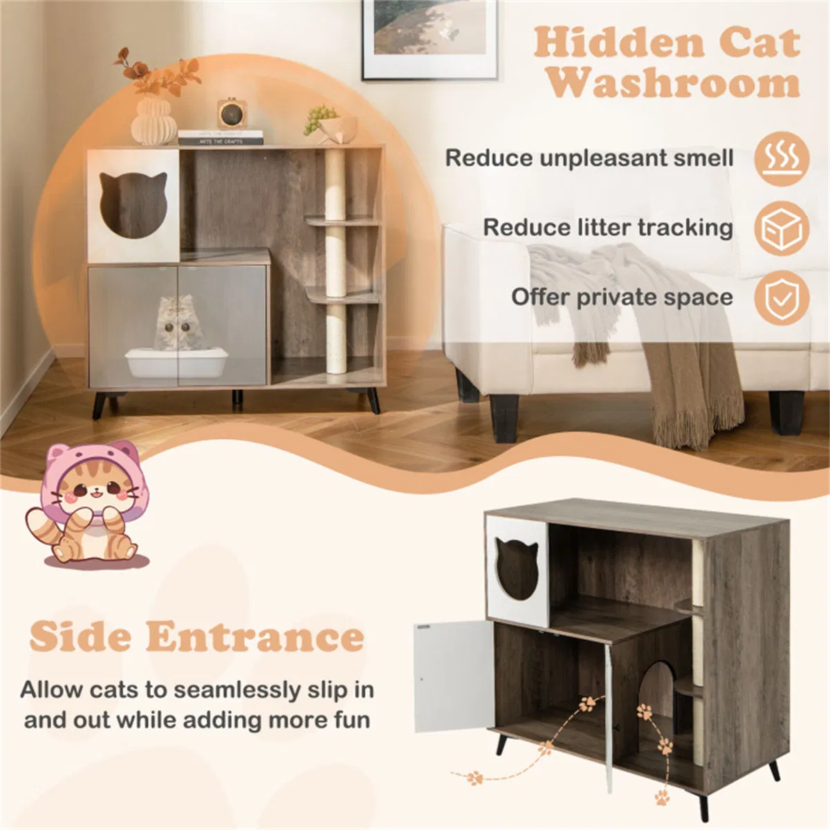 Cat Litter box with Cat scratching post, Cat Apartment, Cat House, locker — image 6