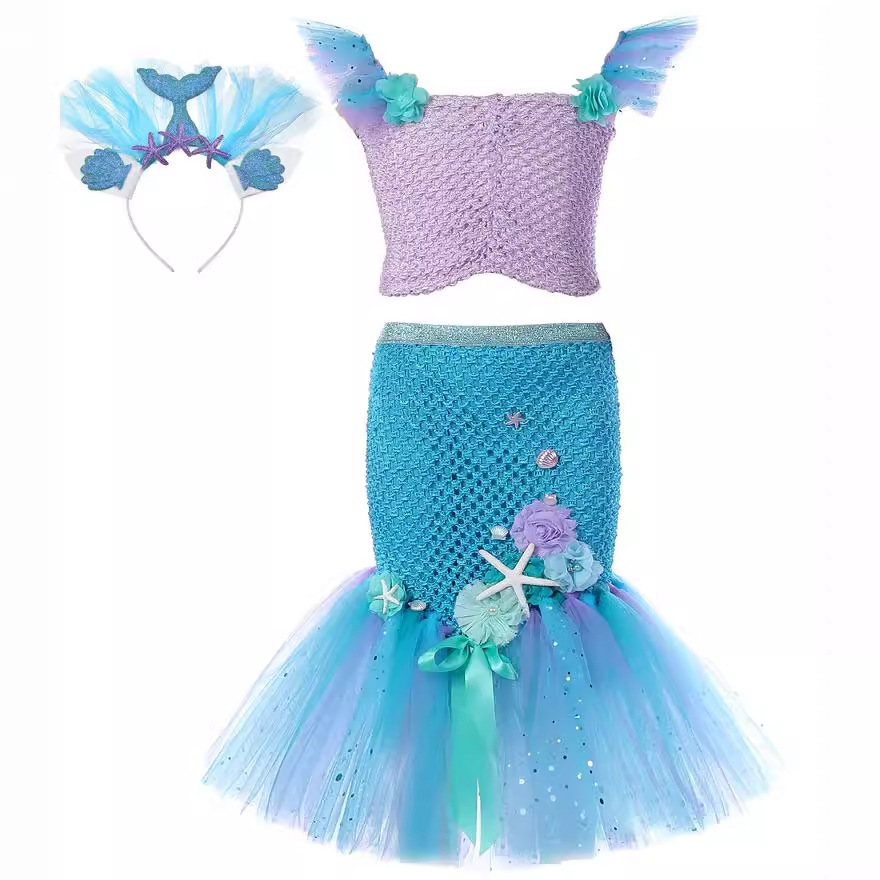 Cosplay Mermaid Sequin Tail Dress Set for Girls, Mermaid Gown Costume, Performance Dress — image 3