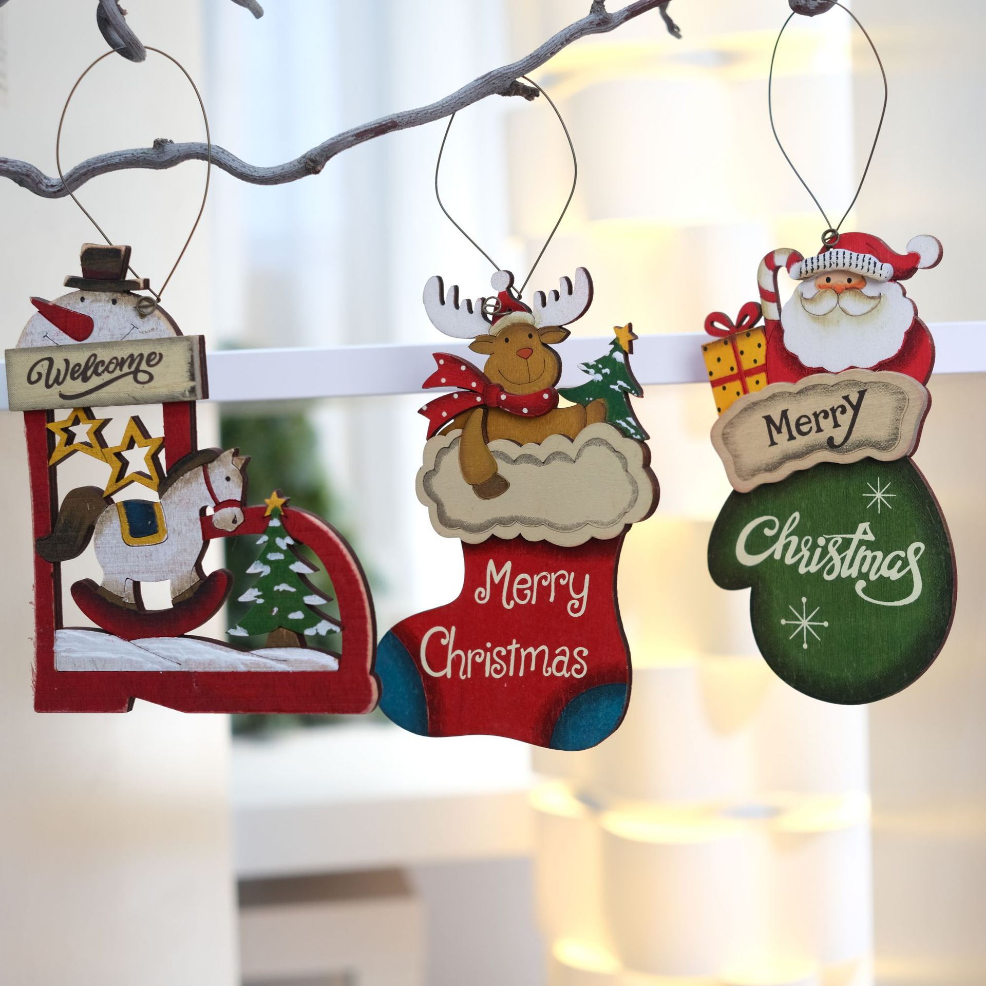 Decoración Navideña de Madera con Santa, Ciervo y Zapatos — imagen 3