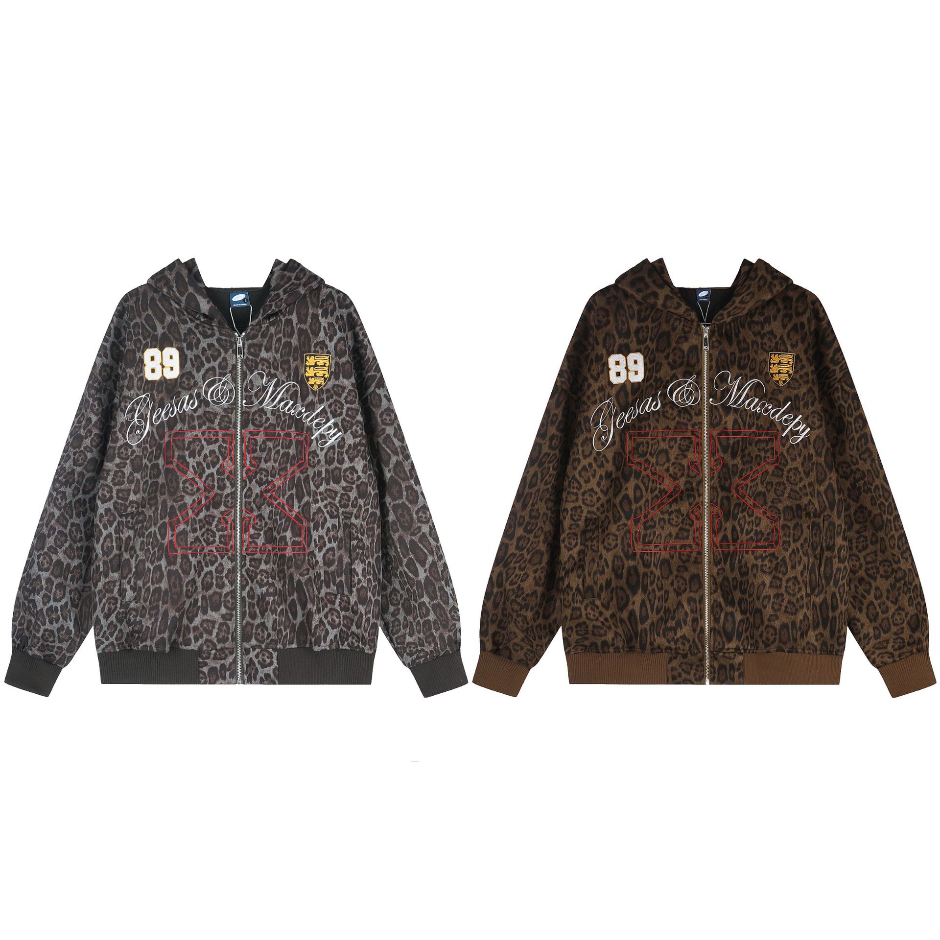Leopard patch embroidered printed hooded sweatshirt jacket — image 6