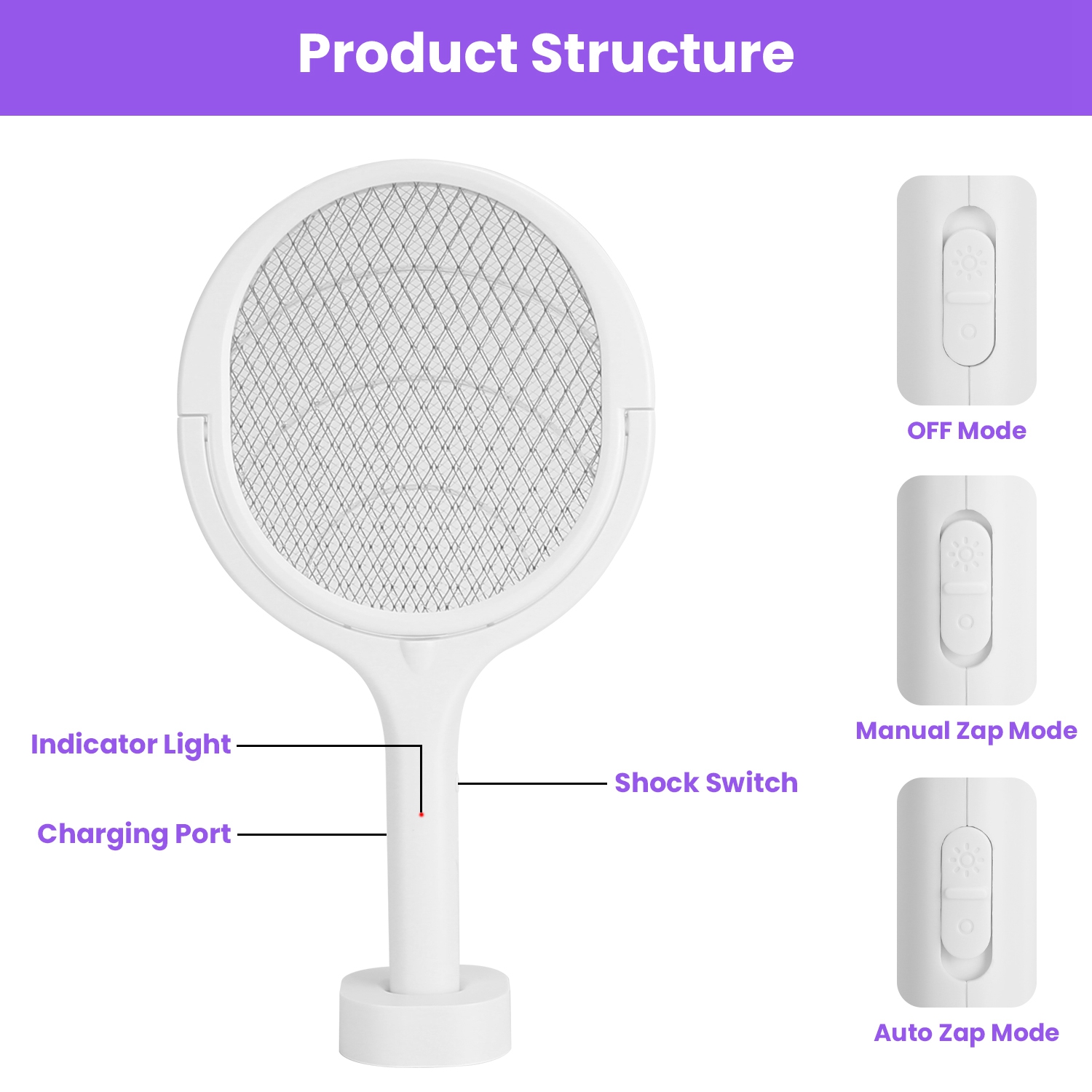 Raqueta Matamoscas Eléctrica 3 en 1 con Cabezal Giratorio de 90 Grados, Mata Mosquitos de Mano para Interior y Exterior con Vara de Extensión Telescópica — imagen 8