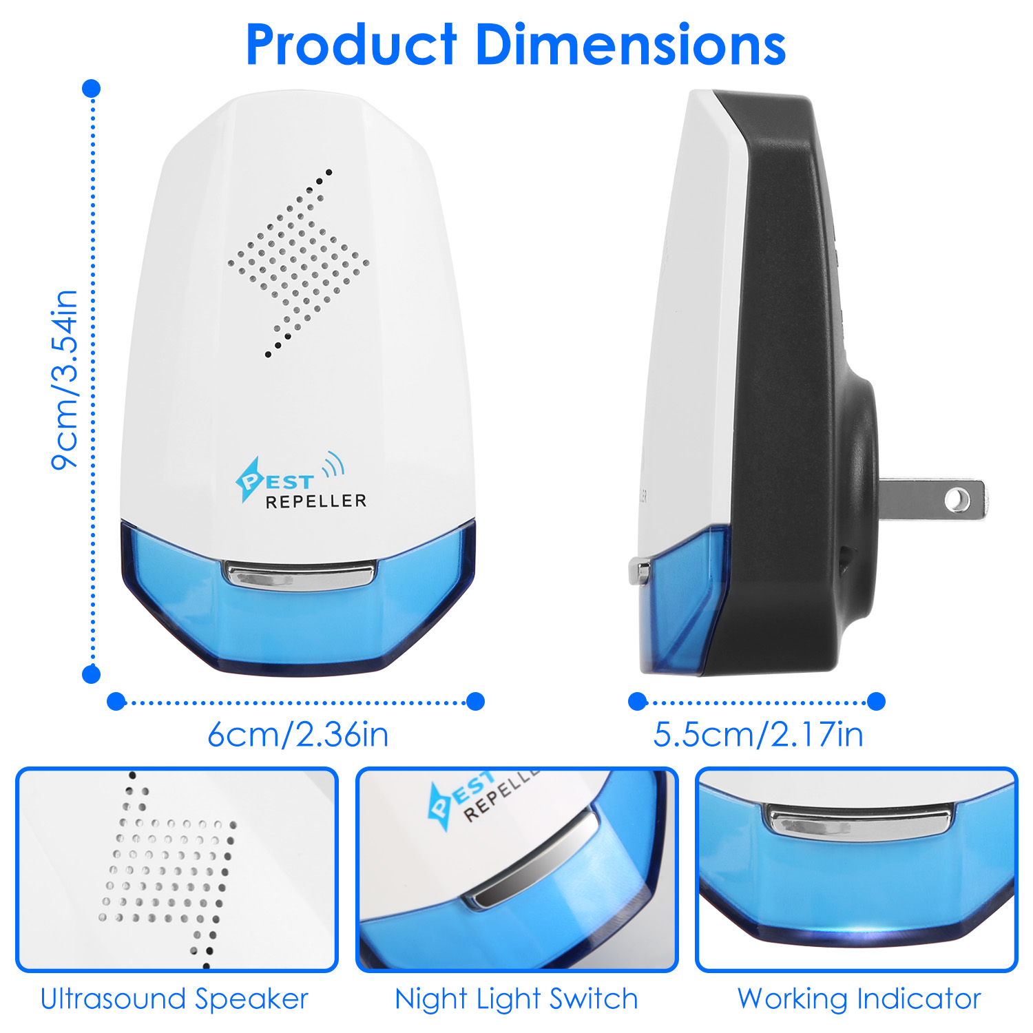 2 Pack Ultrasonic Pest Repeller With Night Light Plug In Pest Mice Repellent Indoor Roach Bed Bug Mouse Rodent Mosquito Killer For Bedroom Garage Warehouse Office For Spring Summer — image 4