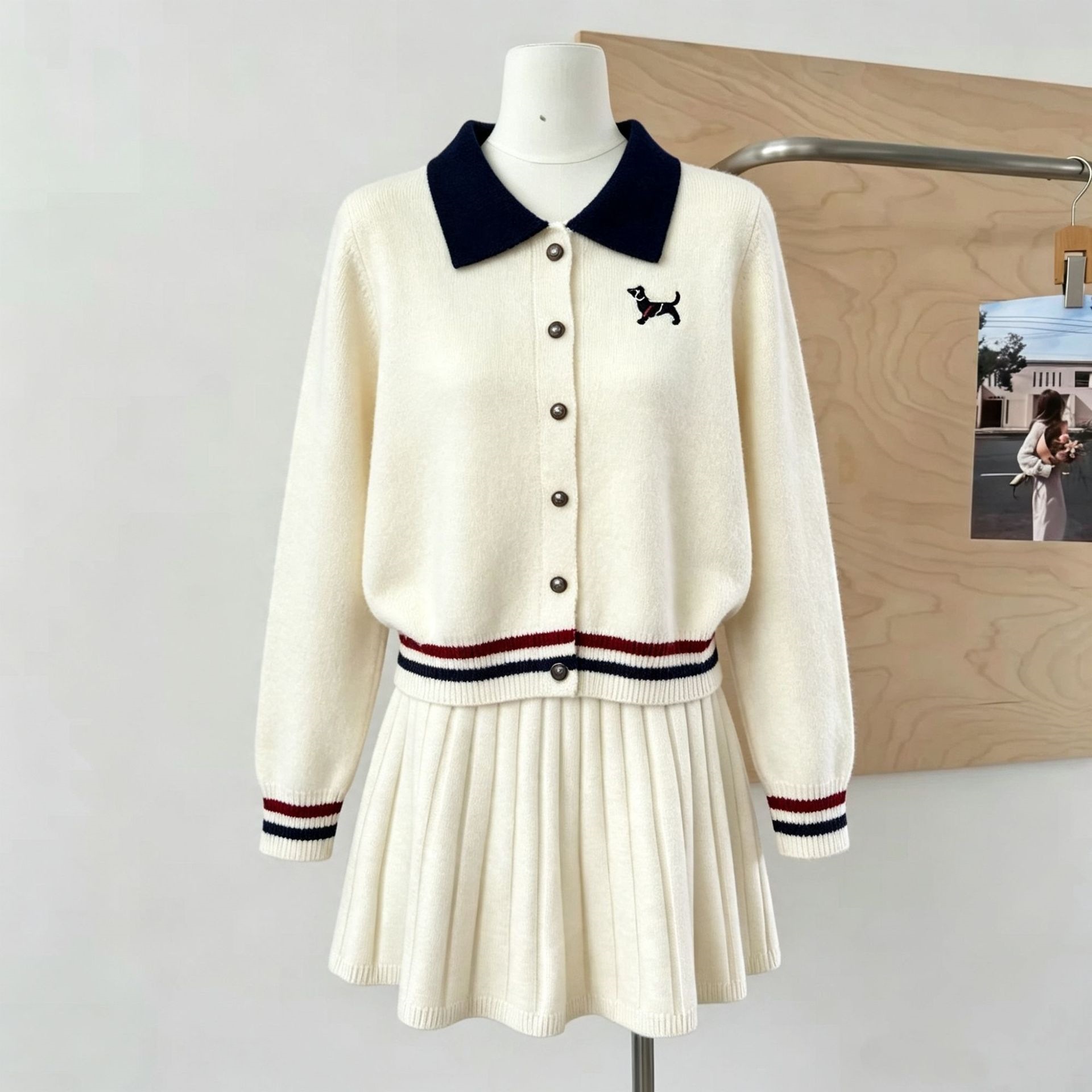 Small dog embroidery contrasting collar needle sweater — image 3