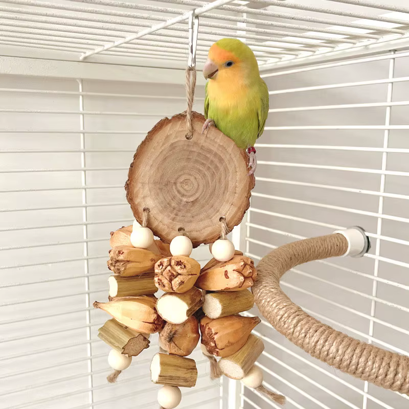 Natural Material Pet Parrot Toy Bird Swing Exercise Grinding Biting Wooden Toys Pet Parrot Macaw Hammock Bird Toy — image 4