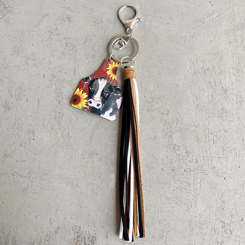Western Cowboy Loss Prevention Device Aztec Bullhead Bull Brand Leather Keychain Leather Tassel Popular Pendant — image 18