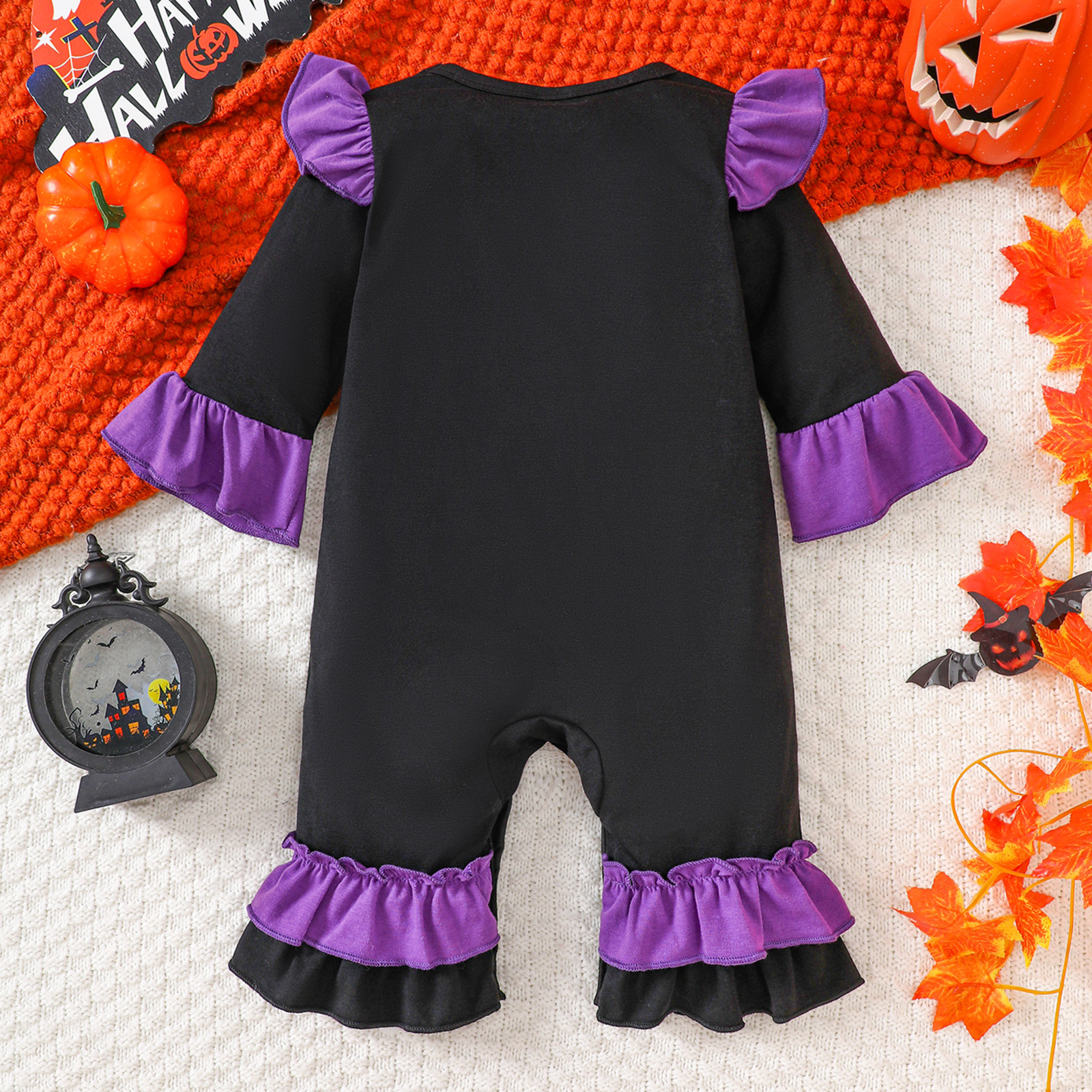 Infant Halloween Romper with Ruffle Ghost Deer Embroidery Long Sleeve Onesie Baby Outerwear Crawling Suit — image 5