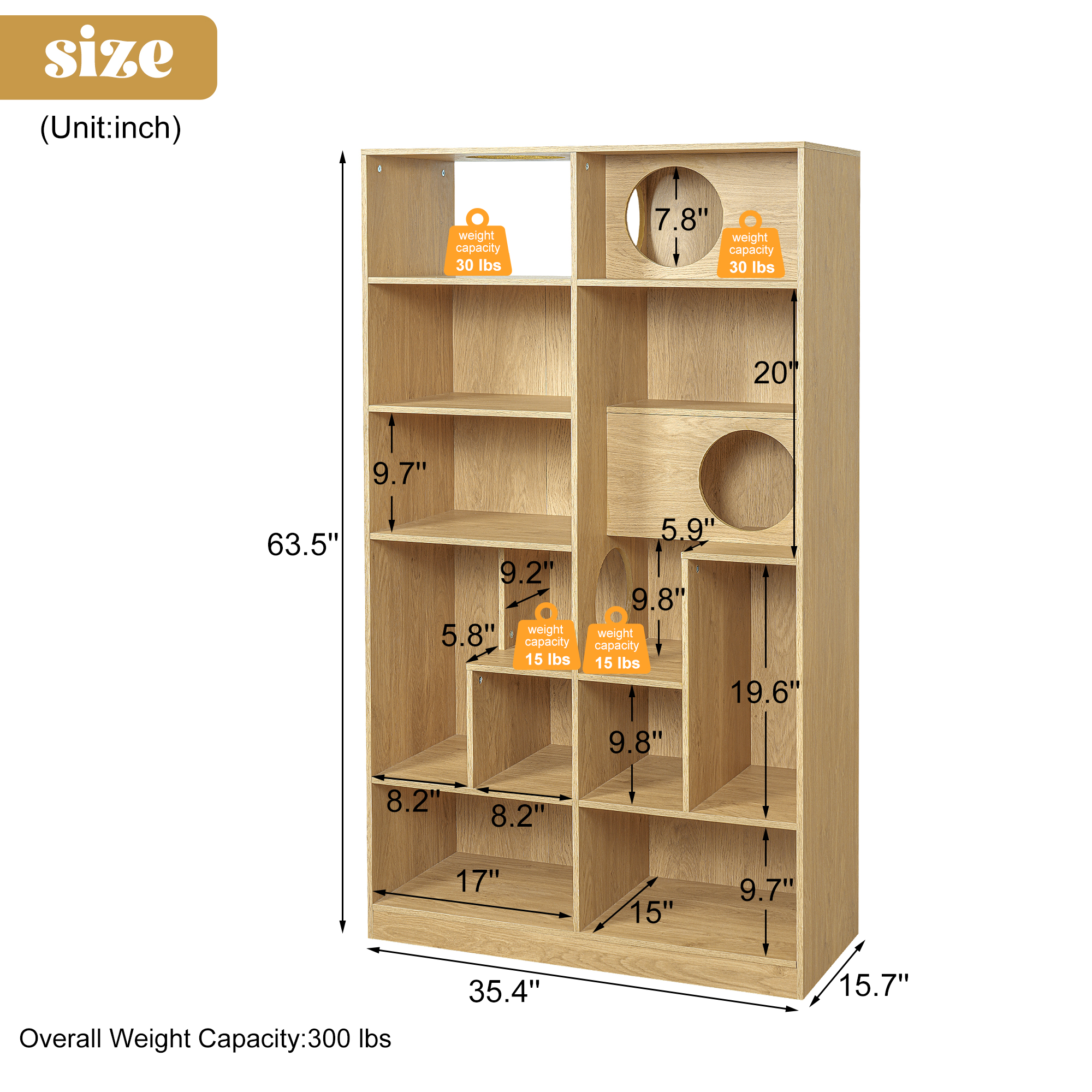 Gabinete de Libros Moderno 2 EN 1 para Gatos, Árbol de Juego con Almacenamiento y Caja de Arena - NATURAL — imagen 3