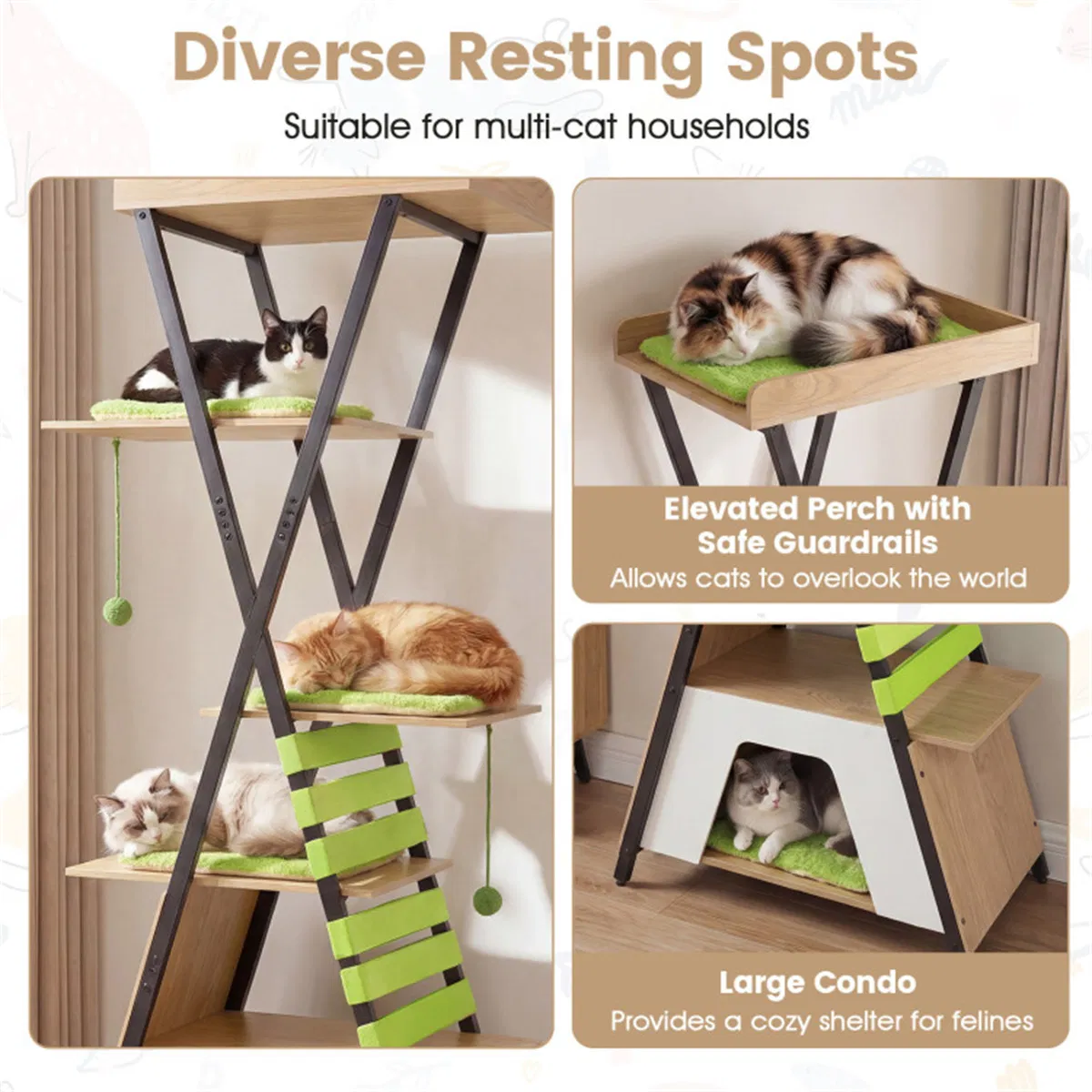 73" Multi-Level Cat Tree with Condo & Perch, Multi-Cat Climbing Tower with Scratching Pad & Interactive Toys — image 5