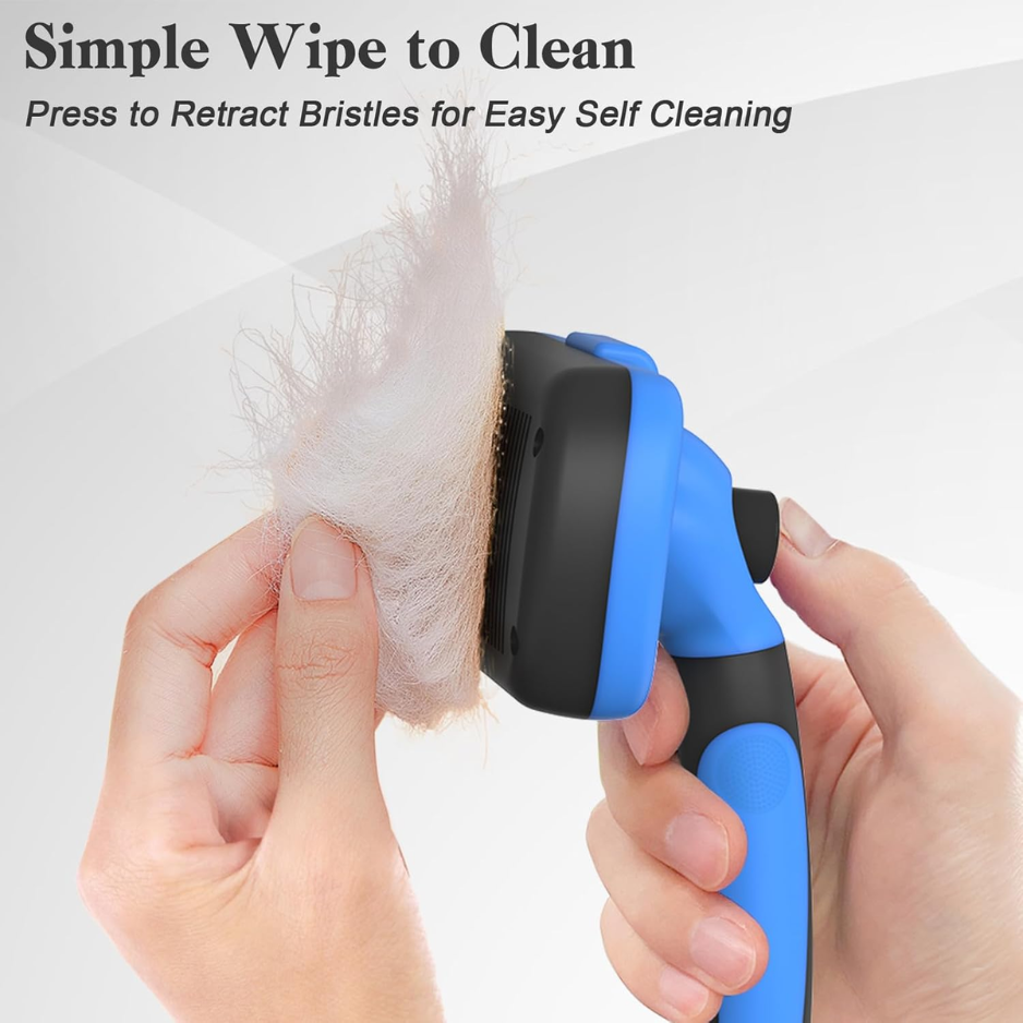 Pelo Suave Self Cleaning Cepillo de Pelo para Perros y Gatos Amigable con la Piel Despejador de Pelos Herramienta de Aseo para Mascotas Azul — imagen 4