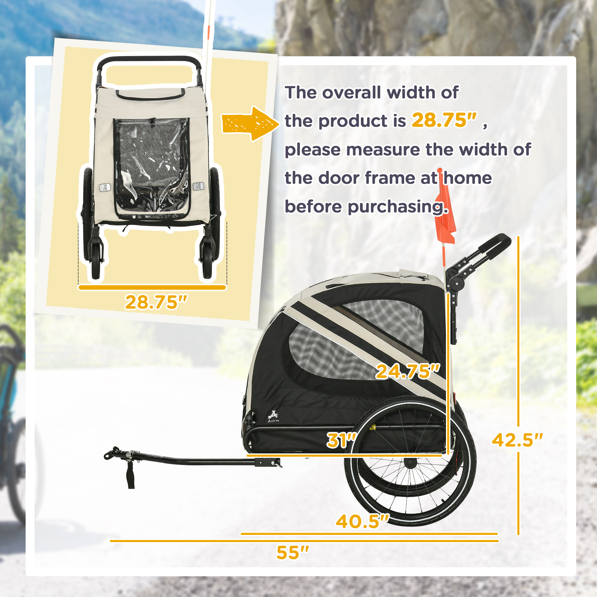 2-in-1 Pet Bike Trailer for Small Dogs, Road-Visibility Dog Stroller Bicycle Carrier, Weather-Strong Bike Wagon Trailer Sidecar Attachment, White — image 5